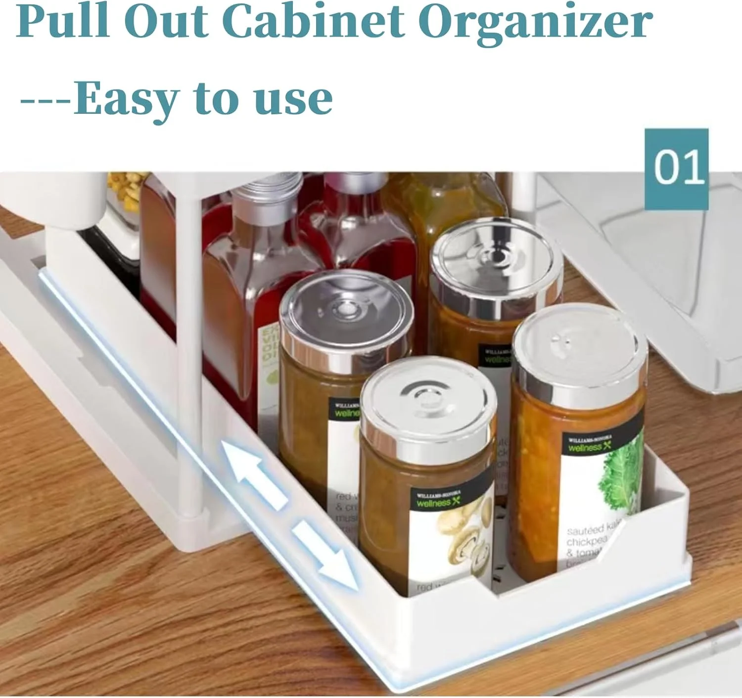 TAVENSHOP بسته 2 عددی سازمان دهنده کابینت حمام، سازمان دهنده و نگهداری زیر سینک، کشو زیر کابینت 2 طبقه کشویی، سازمان دهنده زیر سینک آشپزخانه با کشو کشویی - سفید