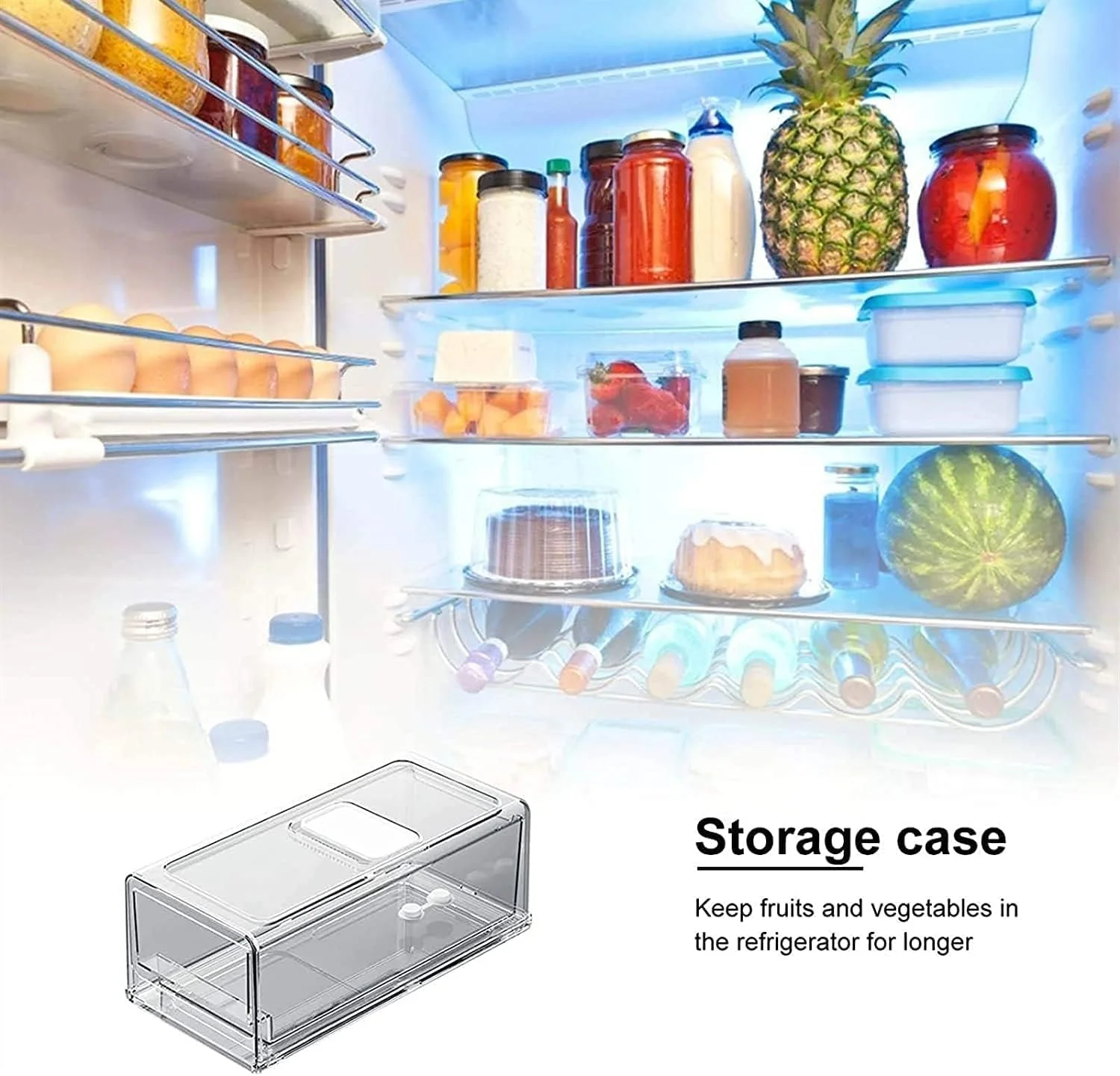 جعبه نگهداری مواد غذایی تکنوو، قابل چیدن، مناسب آشپزخانه، قابل حمل، کشوی یخچال و فریزر، سینی سازمان دهنده با دریچه تهویه برای میوه و سبزیجات (1 عدد) (M)