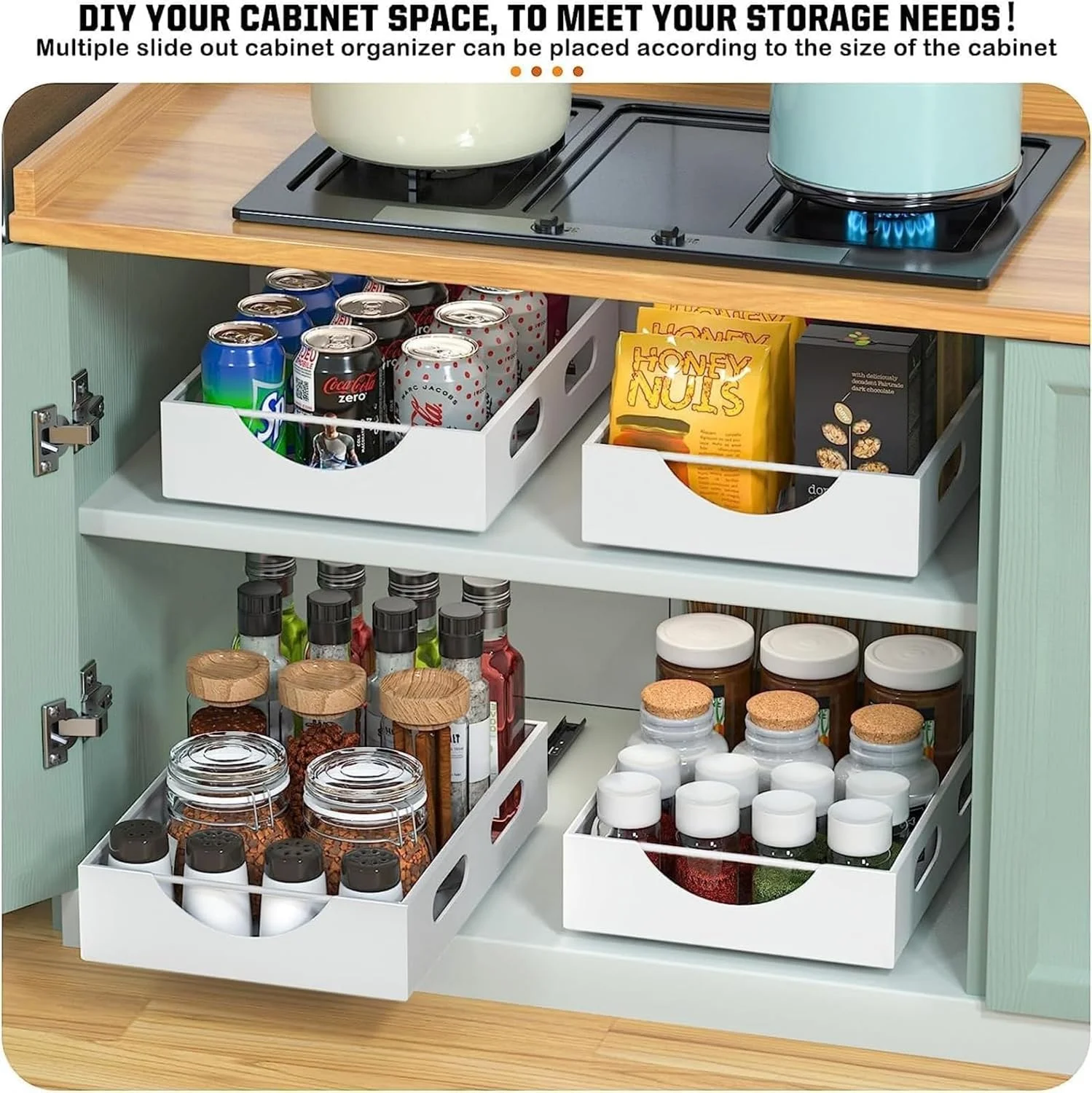 ارگانایزر کابینت کشویی TAME، ارگانایزر ذخیره سازی آشپزخانه، قفسه کشویی سنگین، ارگانایزر و ذخیره سازی آشپزخانه خانگی، کابینت کشویی برای حمام، قفسه های ذخیره سازی انبار (سفید)