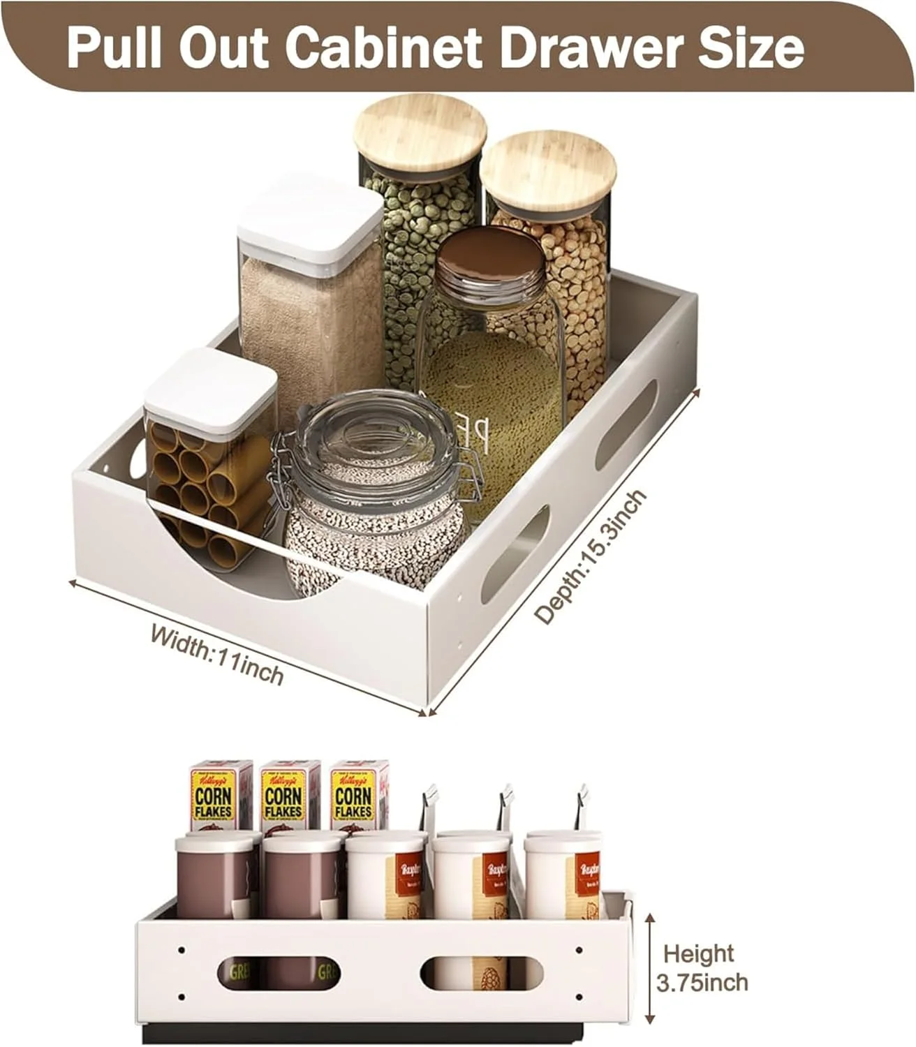 ارگانایزر کابینت کشویی TAME، ارگانایزر ذخیره سازی آشپزخانه، قفسه کشویی سنگین، ارگانایزر و ذخیره سازی آشپزخانه خانگی، کابینت کشویی برای حمام، قفسه های ذخیره سازی انبار (سفید)