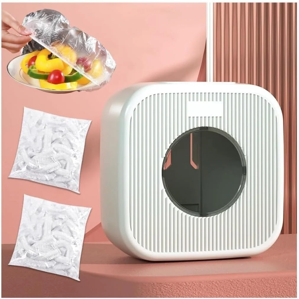 جعبه نگهداری روکش فیلم چسبنده، سازمان دهنده پلاستیکی کیسه های بسته بندی مواد غذایی، سازمان دهنده چند منظوره دیواری آشپزخانه برای کیسه نگهداری تازه، همراه با 200 عدد کیسه نگهداری تازه (سفید)