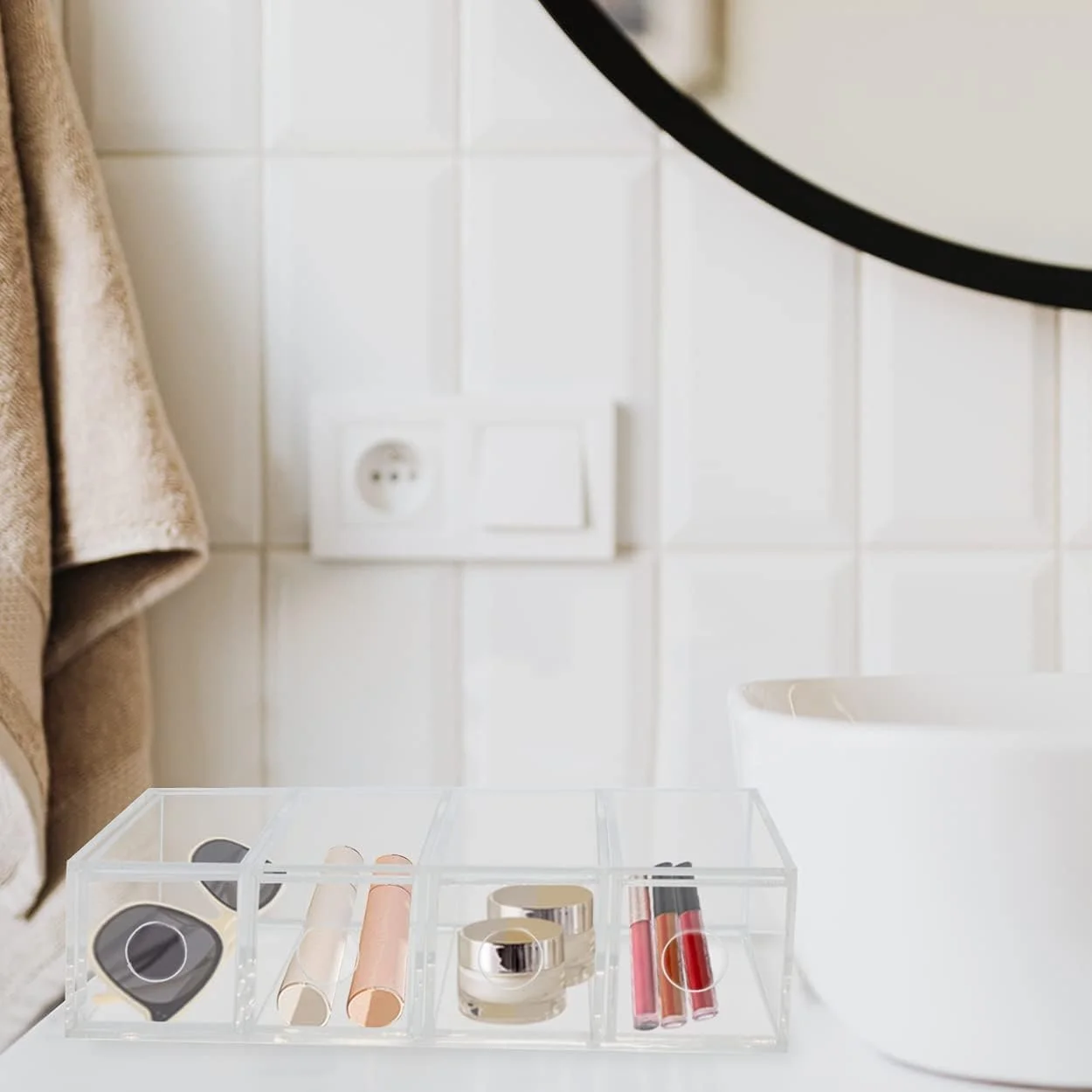 سازمان دهنده پلاستیکی آشپزخانه، کابینت، پیشخوان Sunomy با 4 کشو برای قهوه، چای، بسته های شکر، شیرین کننده ها، خامه زن ها، غلاف های نوشیدنی، بسته ها - 4 بخش - شفاف