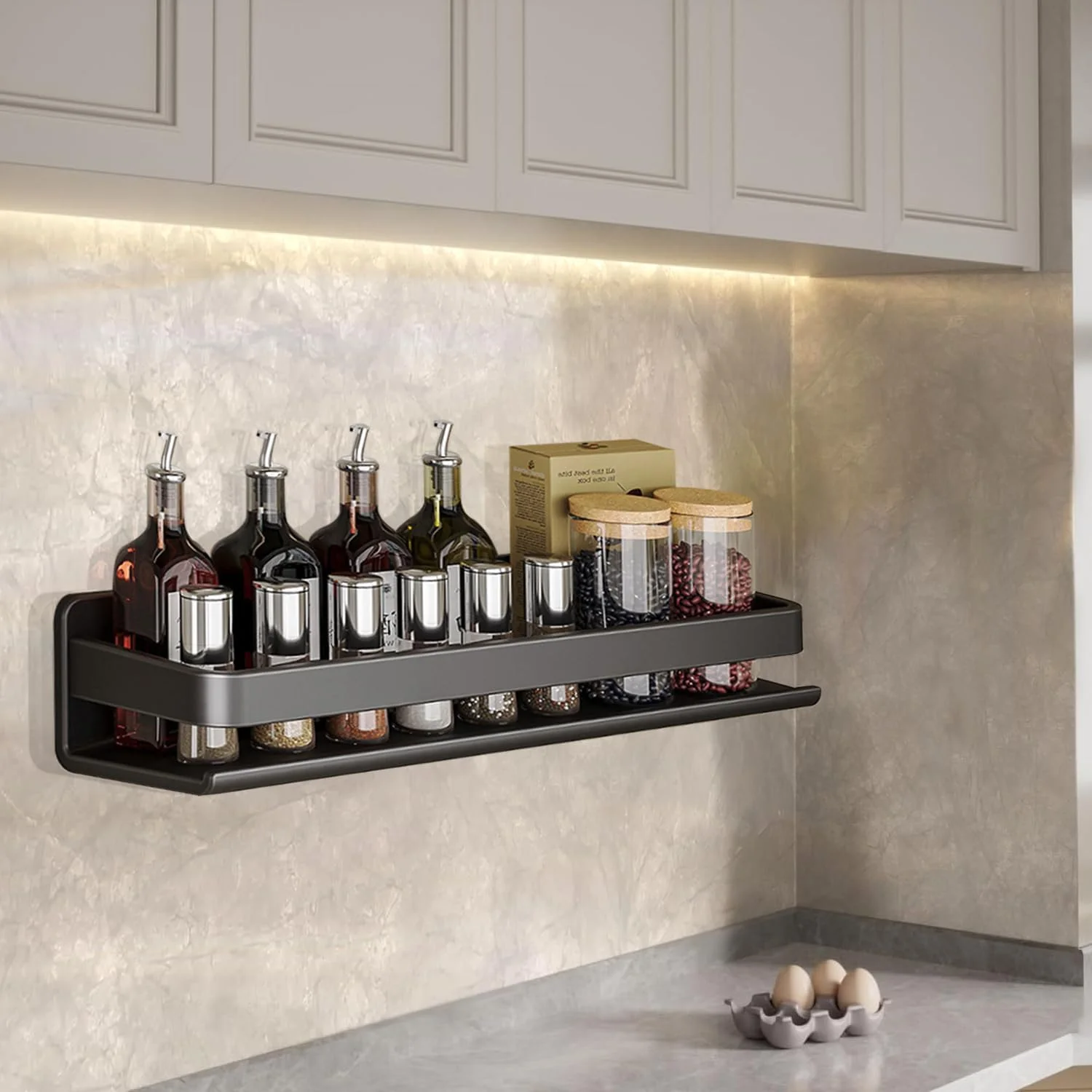 ارگانایزر ادویه دیواری STAYOUNG - ارگانایزر آشپزخانه دیواری استیل ضد زنگ تمیز کردن آسان برای آشپزخانه حمام (مشکی)