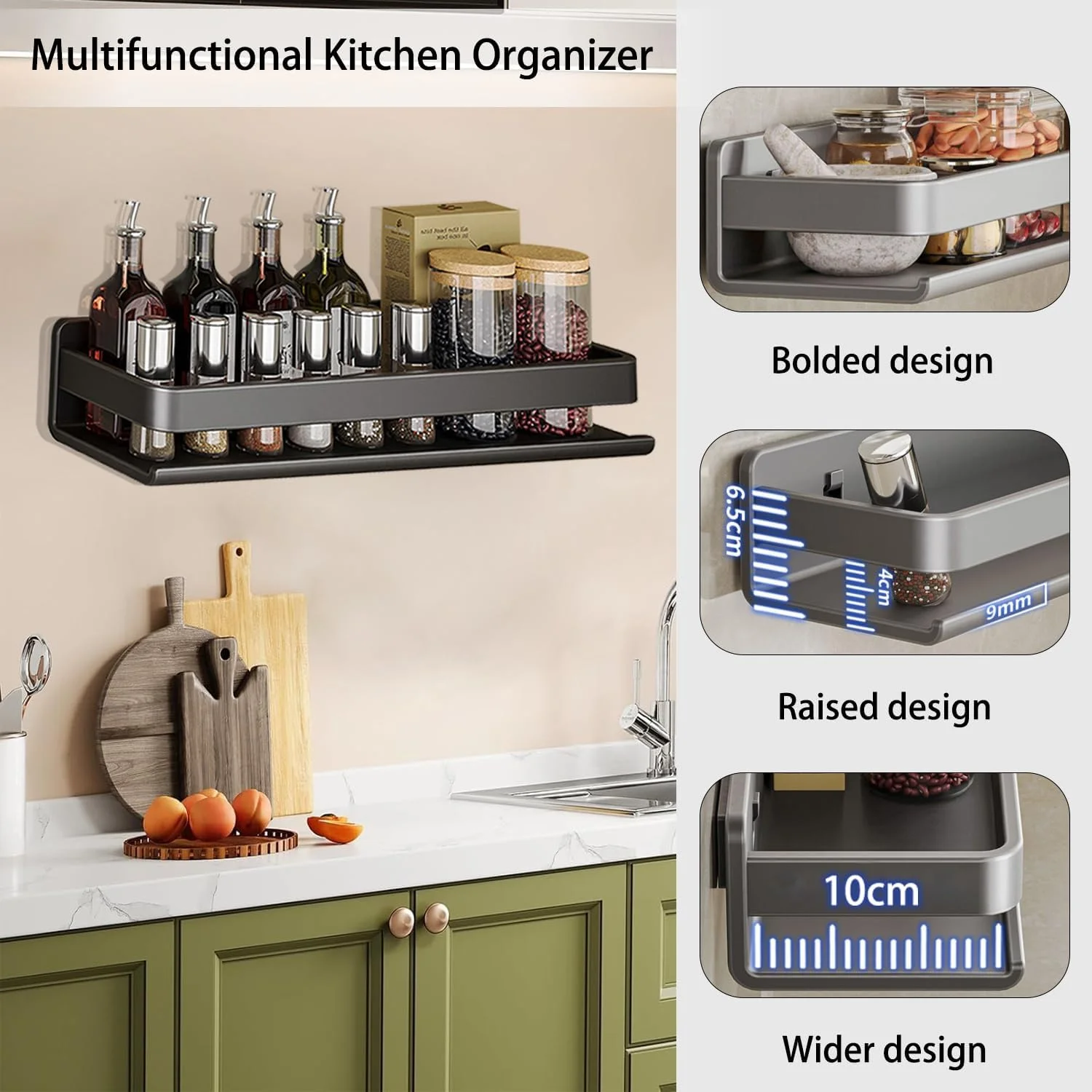 ارگانایزر ادویه دیواری STAYOUNG - ارگانایزر آشپزخانه دیواری استیل ضد زنگ تمیز کردن آسان برای آشپزخانه حمام (مشکی)