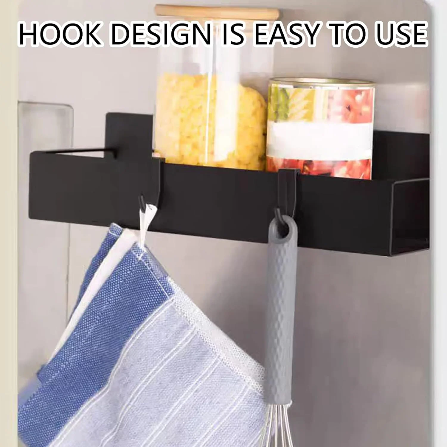 قفسه نگهداری ادویه، بسته 4 عددی قفسه ادویه مغناطیسی با 4 قلاب برای کابینت و یخچال، نگهدارنده پایه انبار مغناطیسی برای یخچال، اجاق گاز، دیوار و حمام، سازمان دهنده آشپزخانه، (مشکی)