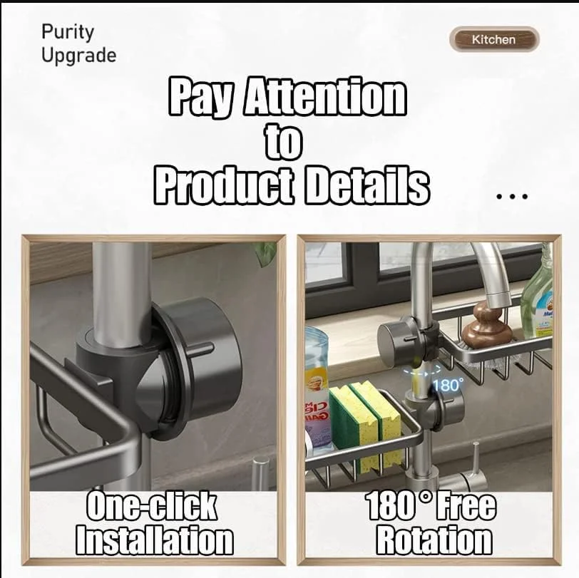 جا اسکاچی استیل ضد زنگ سینک ظرفشویی، سازمان دهنده آویز سینک، قفسه تخلیه آب برای سازماندهی سینک، نگهدارنده برس شیشه شور (تک با قفسه پارچه ظرف)