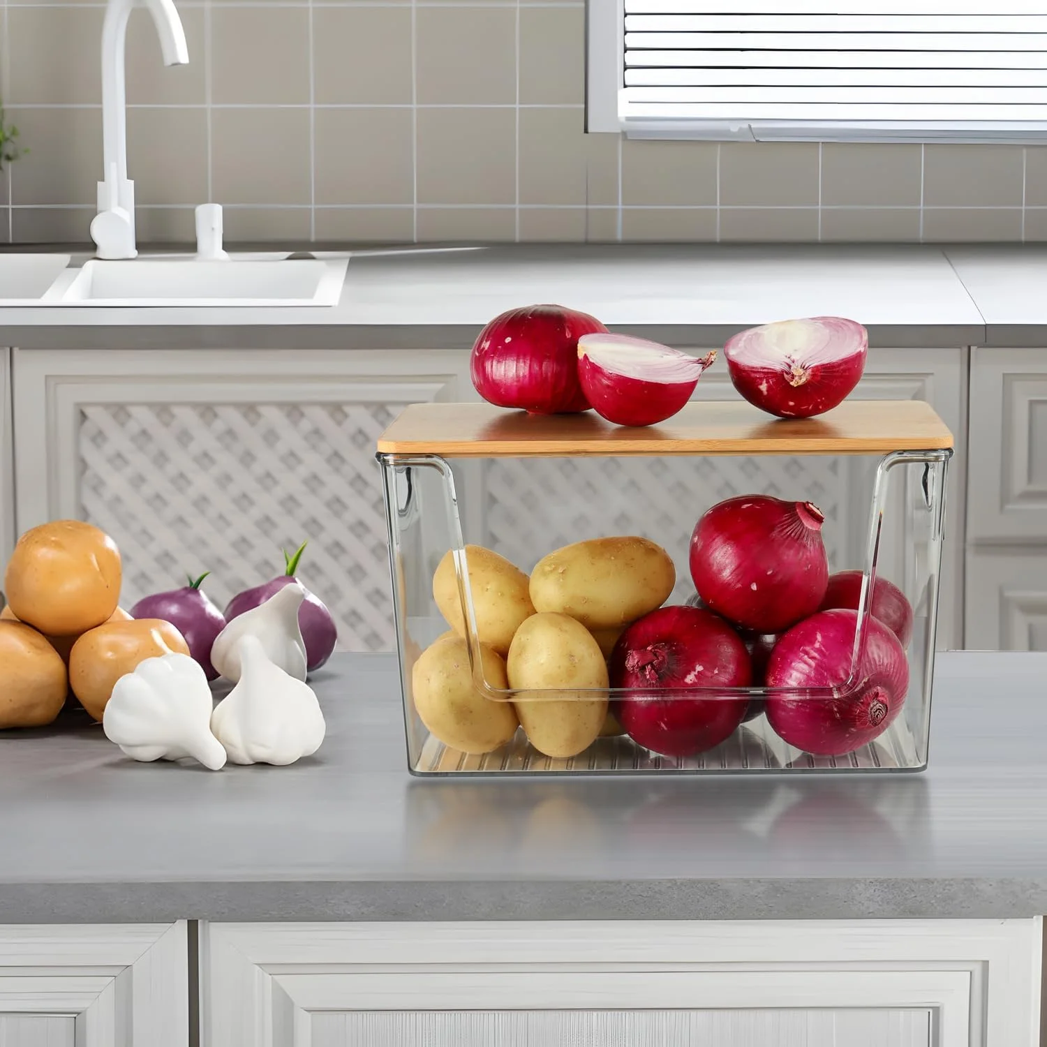 ست 2 عددی نظم دهنده های انبارشوی اسپیس مارت، سبد نظم دهنده آشپزخانه و کابینت برای سبزیجات (پیاز، سیب زمینی)، محصولات کشاورزی