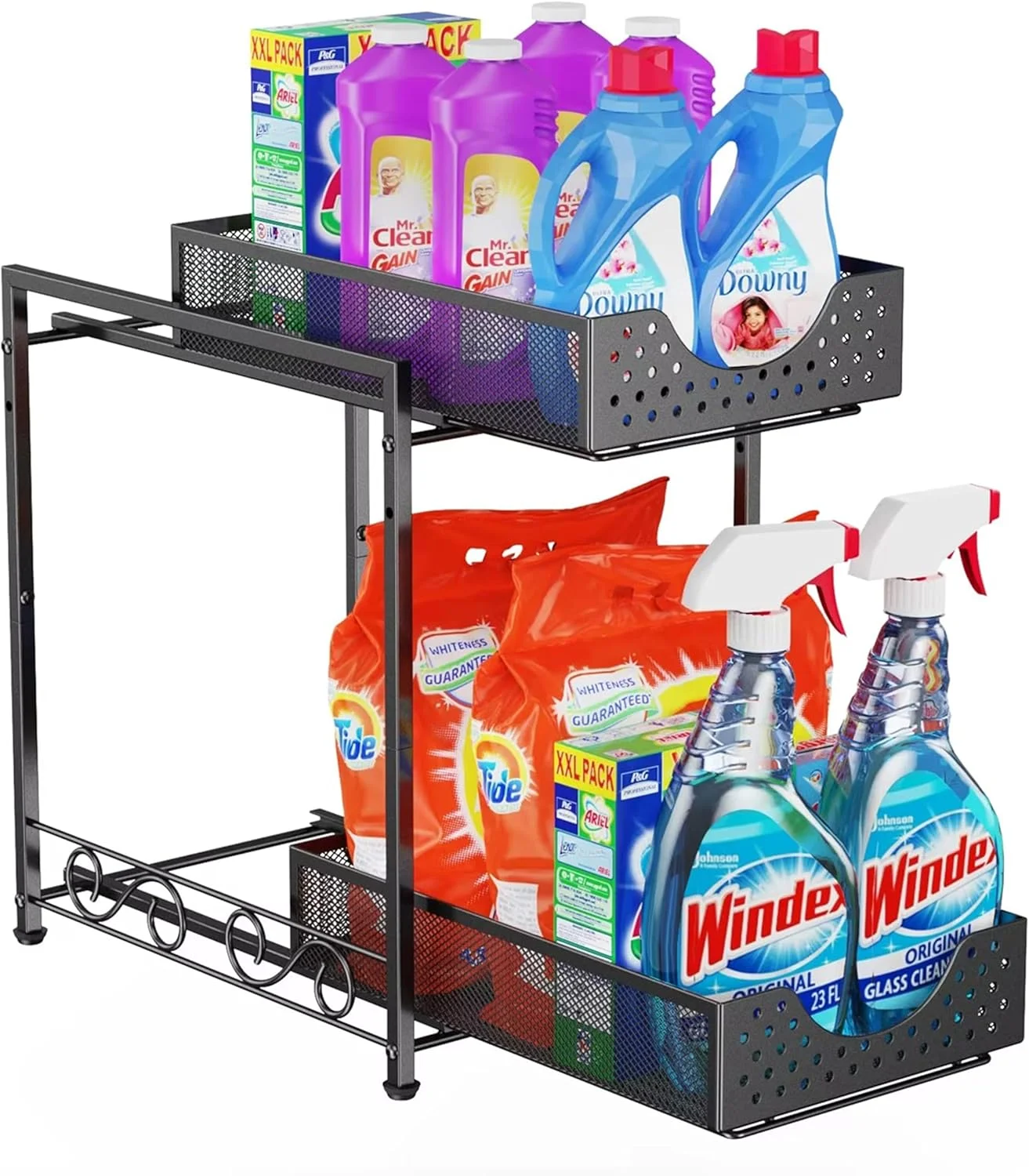 IWAN® - ارگانایزر دو طبقه کشویی زیر سینک برای نگهداری در آشپزخانه و کابینت، چند منظوره و سنگین با قفسه قابل تنظیم ارتفاع، ارگانایزر کابینت آشپزخانه و قفسه نگهداری