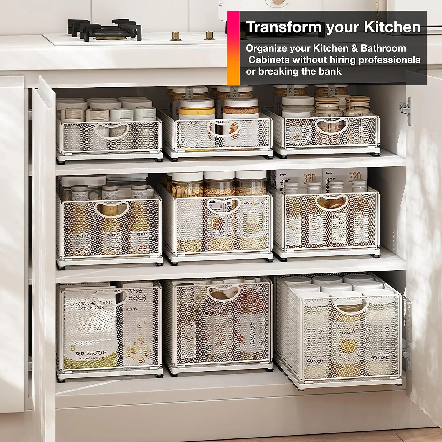قفسه کشویی برای کابینت آشپزخانه، سازمان دهنده انبار، سازمان دهنده آشپزخانه، سبد کشویی سازمان دهنده حمام، قفسه ادویه، سازمان دهنده کابینت، انبار کشویی برای کابینت آشپزخانه، حمام یا انبار