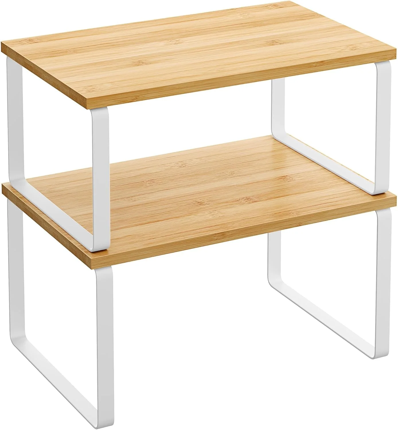 سازمان دهنده قفسه کابینت SONGMICS، ست 2 عددی قفسه پیشخوان آشپزخانه، قابل انباشته، قابل گسترش، فلز و بامبو، سفید و طبیعی UKCS02NW - کوچک