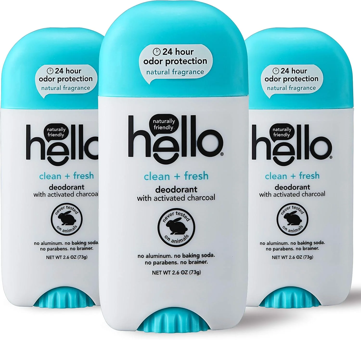 دئودورانت زغال فعال تمیز و تازه Hello برای زنان و مردان - بدون آلومینیوم، بدون جوش شیرین، پارابن یا سولفات، محافظت 24 ساعته، 3 عدد