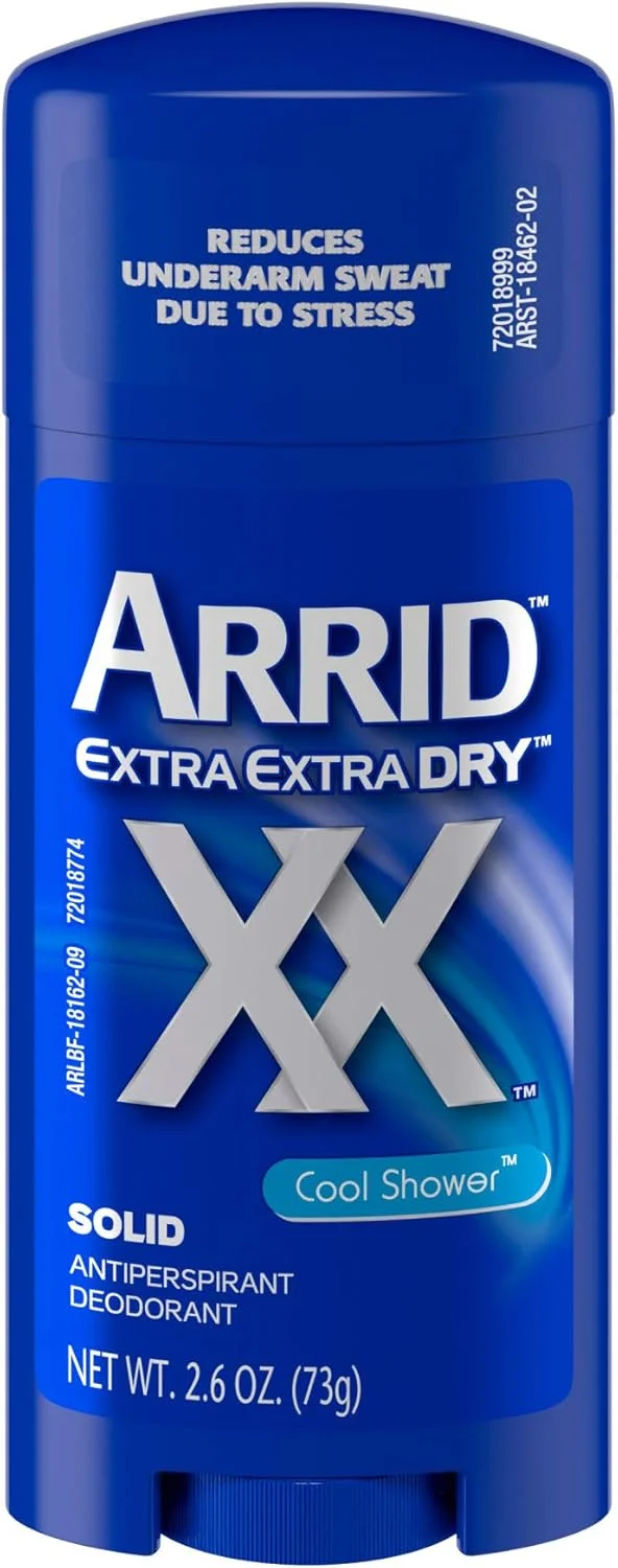 Arrid XX Extra Extra Dry Solid Antiperspirant Deodorant, Cool Shower, 2.6 oz, Pack of 6