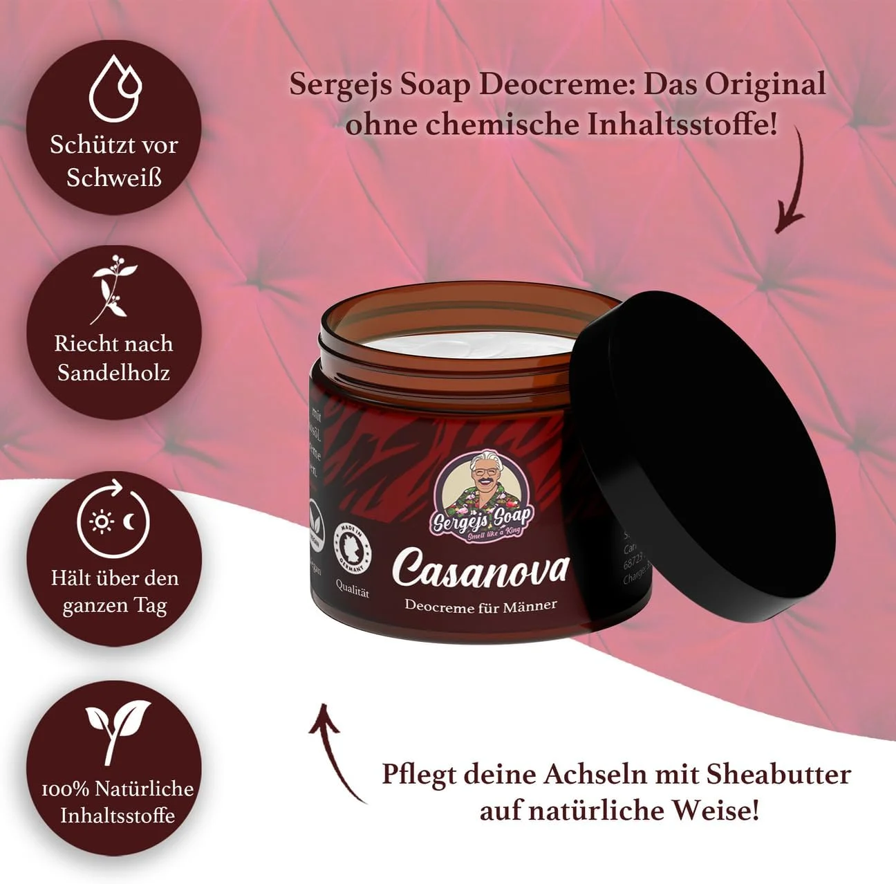 کرم دئودورانت سرگیس سوپ - کازانووا | کرم دئودورانت موثر | 100% مواد طبیعی | حاوی شی باتر مغذی | لوازم آرایشی طبیعی | مراقبت از زیر بغل شما | بدون عرق | فاقد سیلیکون