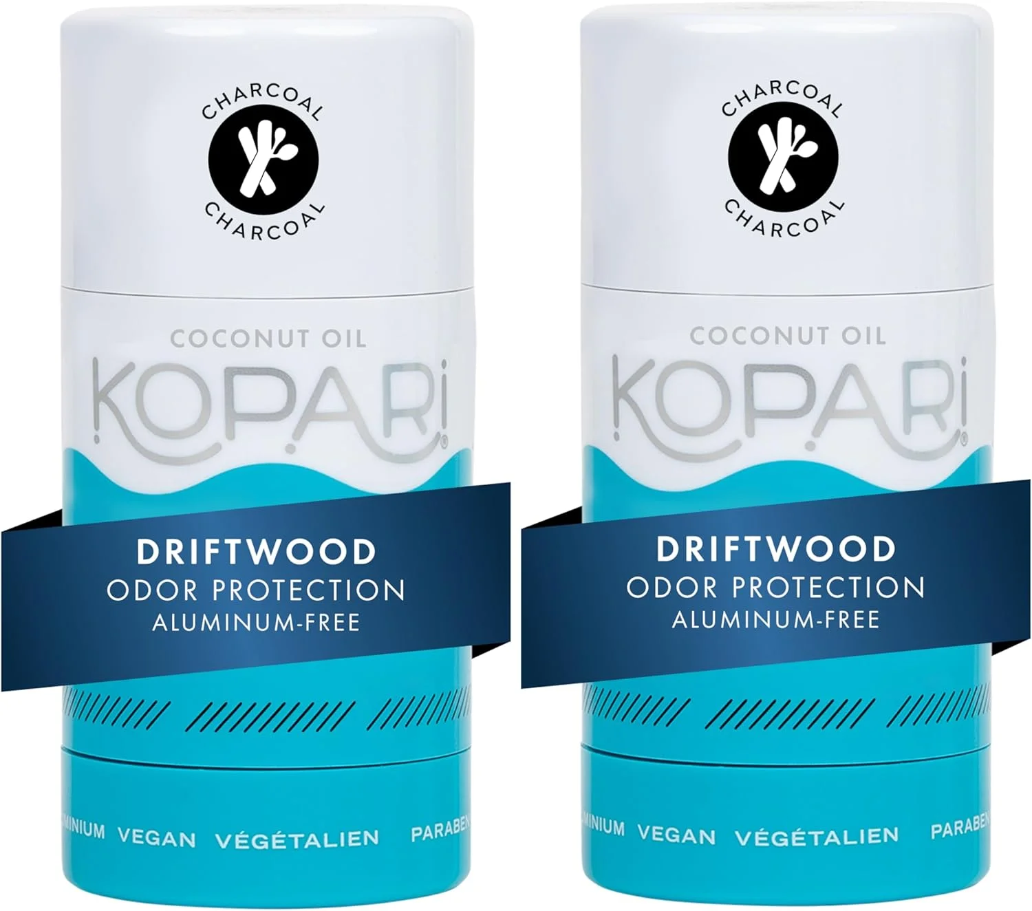 دئودورانت بدون آلومینیوم کوپاری با روغن نارگیل ارگانیک | زغالی 2 عددی | وگان، بدون گلوتن، بدون تست حیوانی، غیر سمی، بدون پارابن، دئودورانت برای مردان و زنان، محافظت در برابر بو، مشتق شده طبیعی