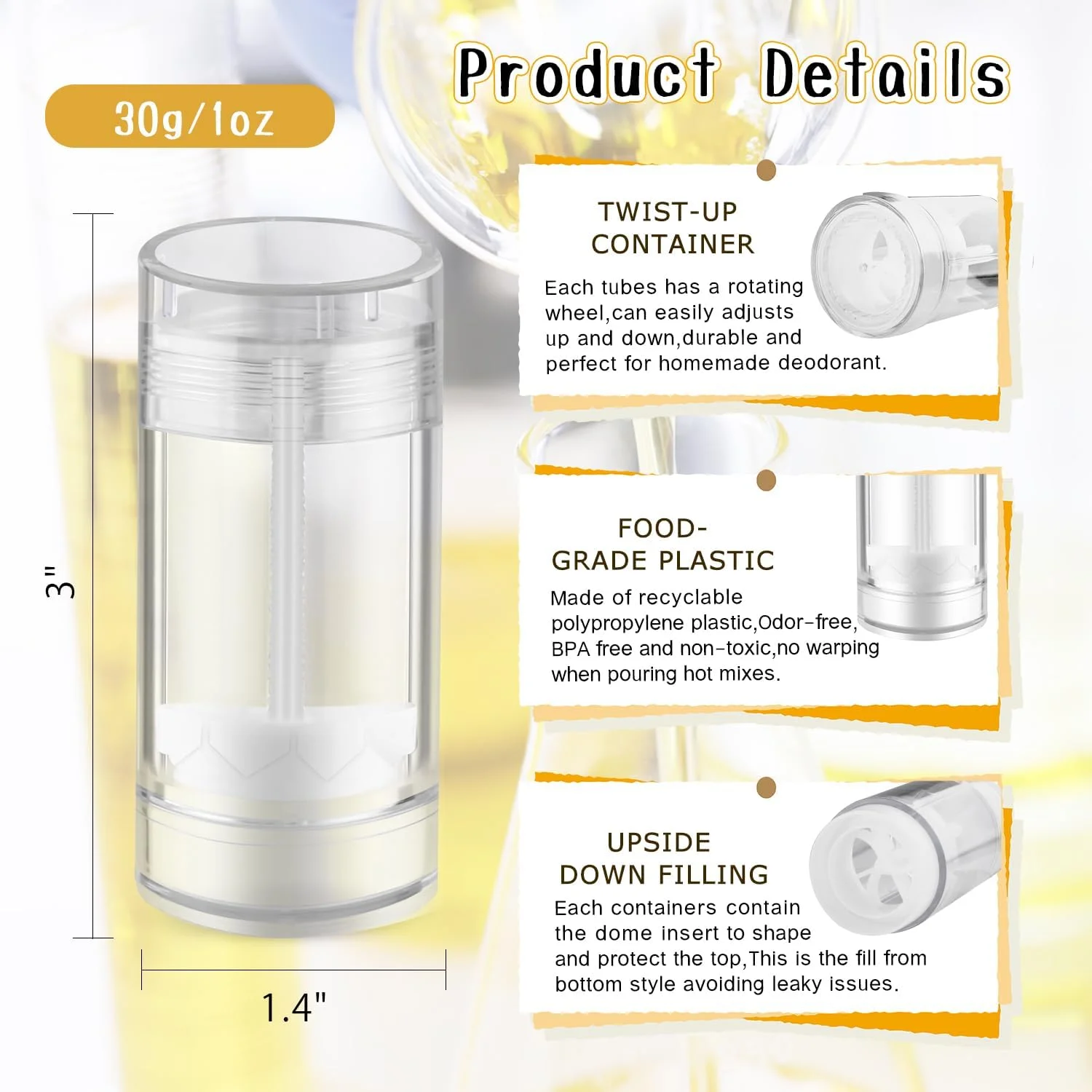 DMuuuDM بسته 15 عددی ظرف دئودورانت مسافرتی پلاستیکی 30 میلی لیتری، لوله استیکی چرخشی گرد خالی برای دئودورانت خانگی، لوسیون های جامد، بالم بدن، استیک صابون، ضد آفتاب - پر کردن وارونه (شفاف)