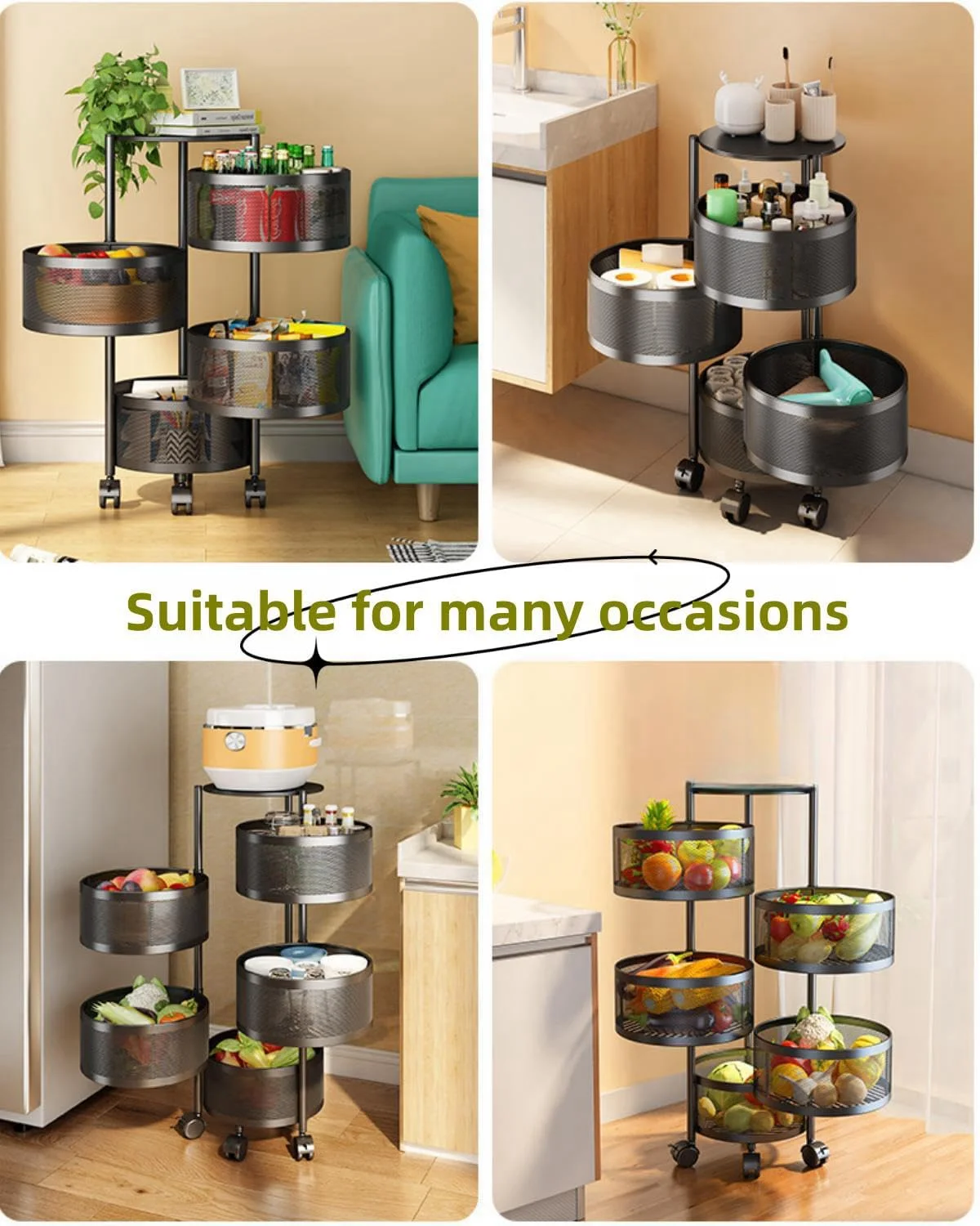 قفسه ذخیره سازی آشپزخانه 5 طبقه SKY-TOUCH، سبد میوه و سبزیجات چرخشی، قفسه ذخیره سازی بزرگ سبد گردان دایره ای با 4 چرخ متحرک قفسه ذخیره سازی آشپزخانه 5 طبقه SKY-TOUCH، سبد میوه و سبزیجات چرخشی، قفسه ذخیره سازی بزرگ سبد گردان دایره ای با 4 چرخ متحرک