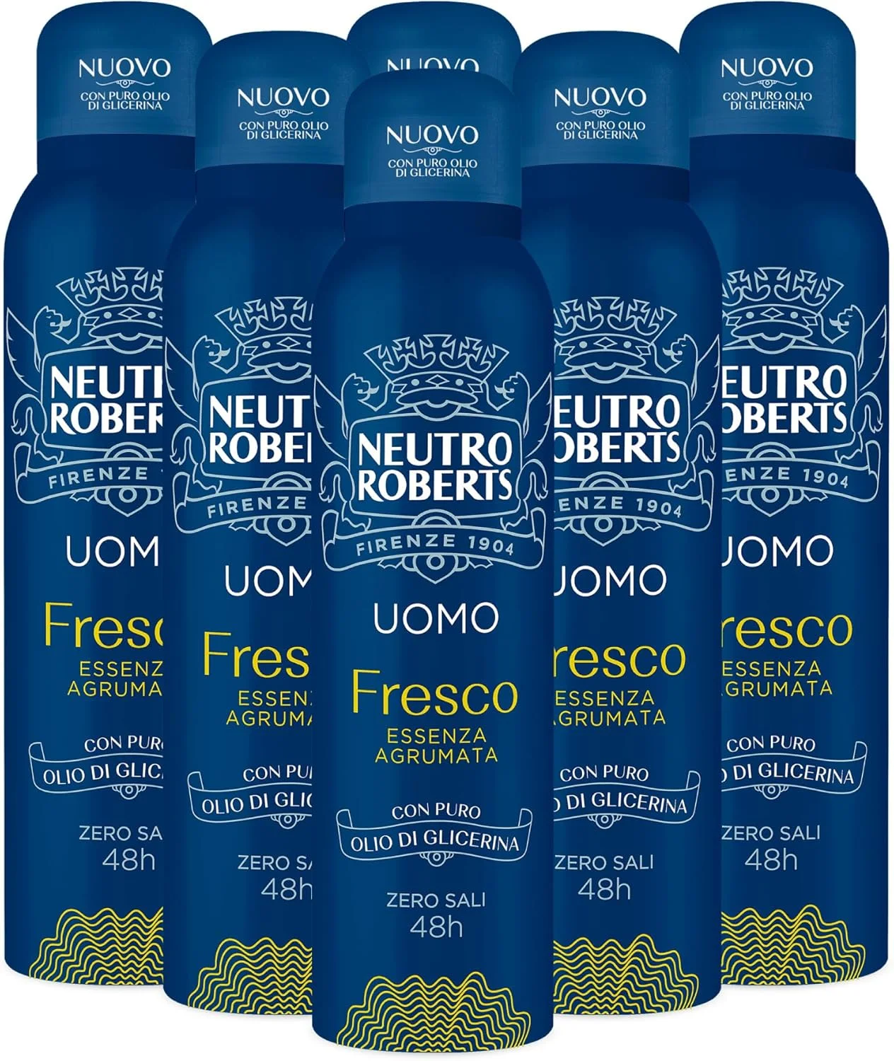 6x Neutral Roberts Deodorant Spray Man Fresh Zero Salts Effective 48h Citrus Essence - 6 Bottles of 150ml each