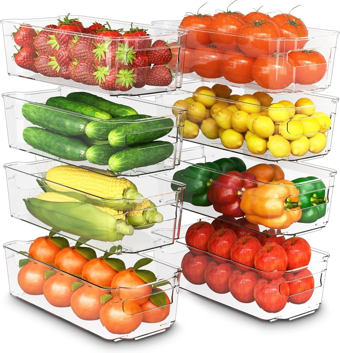SKY-TOUCH 8PCS Clear Stackable Pantry Organizers and Storage Bins, Plastic Containers Boxes with Handle for Kitchen, Fridge, Shelves Cupboard, Fridge, Kitchen, BPA Free