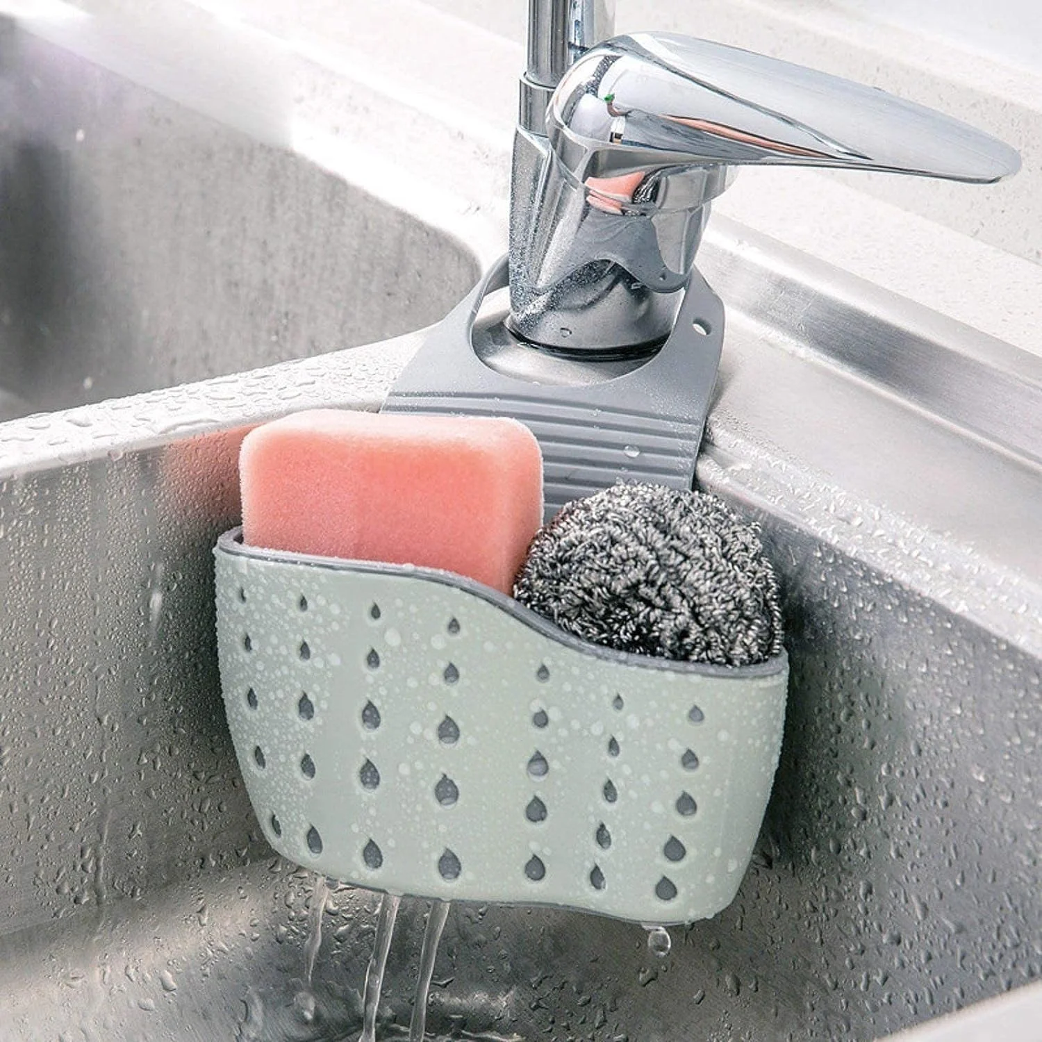 SKY-TOUCH Kitchen Sink Shelf, Sink Storage Basket, Soap Sponge Drain Rack Holder for Sponges Soaps and Cleaning Brushes Sink Accessories
