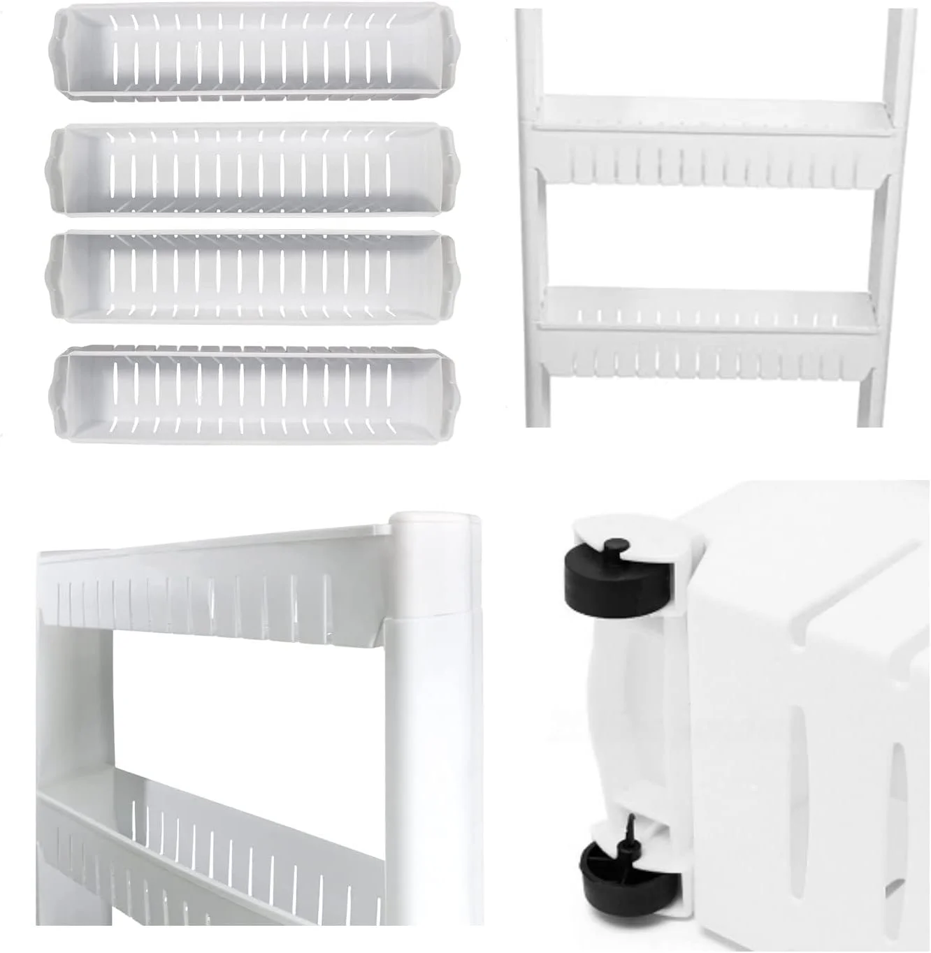 SKY-TOUCH 4 Tier Kitchen Plastic Storage Shelf Slim, Mobile Narrow Rolling Cart with Wheels, Storage Cart for Kitchen Bathroom Laundry Office Narrow Places SKY-TOUCH 4 Tier Kitchen Plastic Storage Shelf Slim, Mobile Narrow Rolling Cart with Wheels, Storage Cart for Kitchen Bathroom Laundry Office Narrow Places
