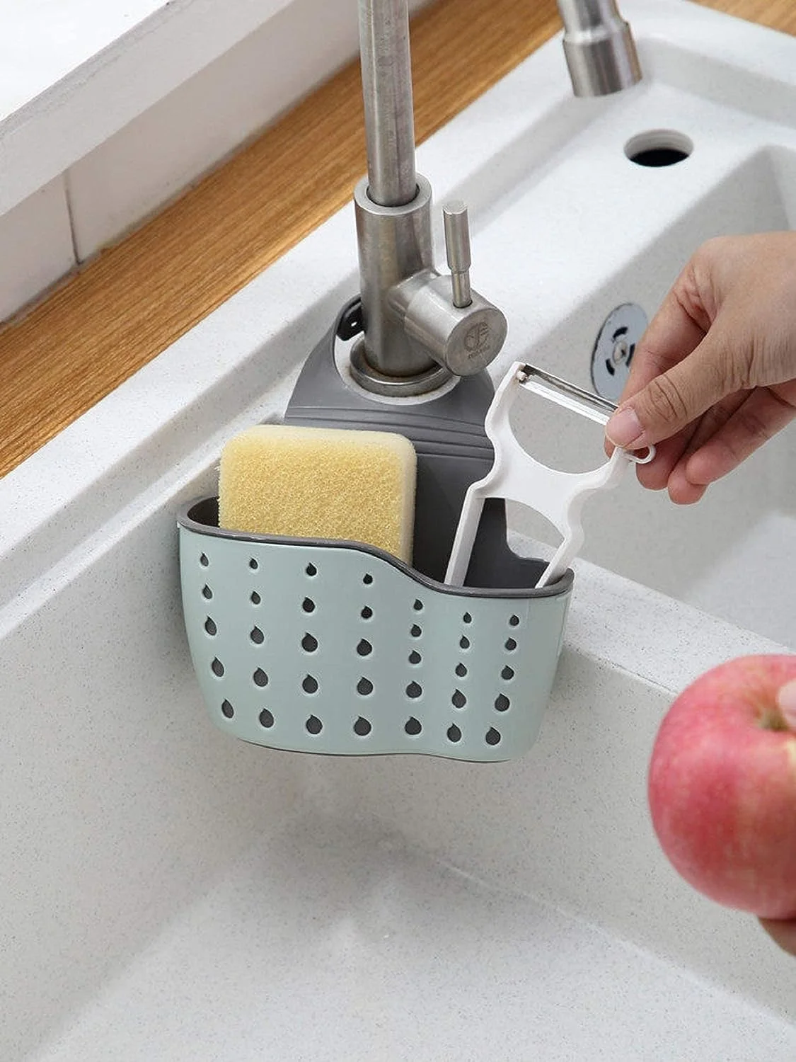 SKY-TOUCH Kitchen Sink Shelf, Sink Storage Basket, Soap Sponge Drain Rack Holder for Sponges Soaps and Cleaning Brushes Sink Accessories SKY-TOUCH Kitchen Sink Shelf, Sink Storage Basket, Soap Sponge Drain Rack Holder for Sponges Soaps and Cleaning Brushes Sink Accessories
