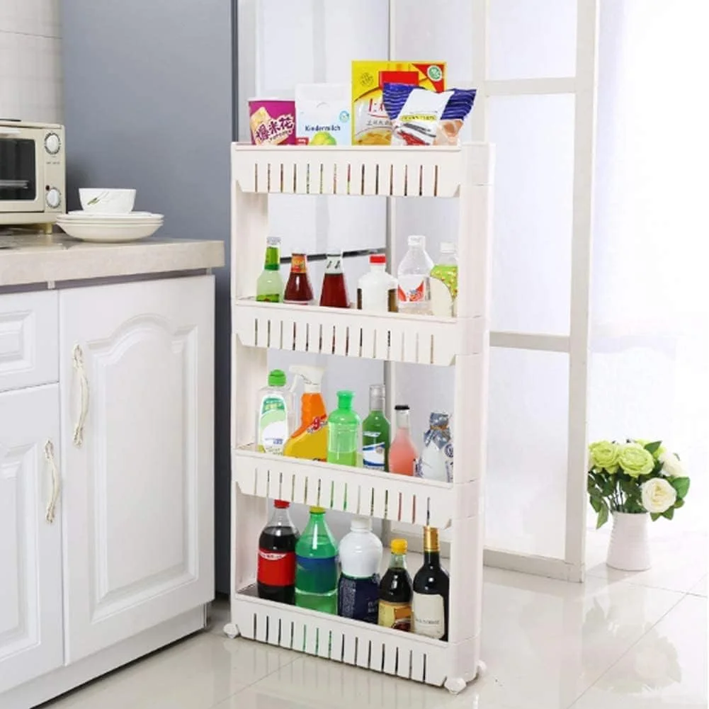 SKY-TOUCH 4 Tier Kitchen Plastic Storage Shelf Slim, Mobile Narrow Rolling Cart with Wheels, Storage Cart for Kitchen Bathroom Laundry Office Narrow Places SKY-TOUCH 4 Tier Kitchen Plastic Storage Shelf Slim, Mobile Narrow Rolling Cart with Wheels, Storage Cart for Kitchen Bathroom Laundry Office Narrow Places