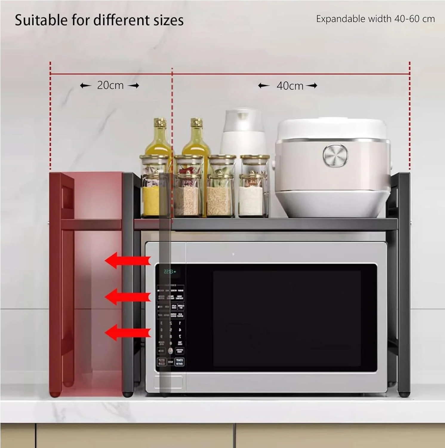 SKY-TOUCH Microwave Oven Rack, Expandable Microwave Stand with 6 Hooks, Kitchen Utensils Tableware Storage for Kitchen Dining Room SKY-TOUCH Microwave Oven Rack, Expandable Microwave Stand with 6 Hooks, Kitchen Utensils Tableware Storage for Kitchen Dining Room