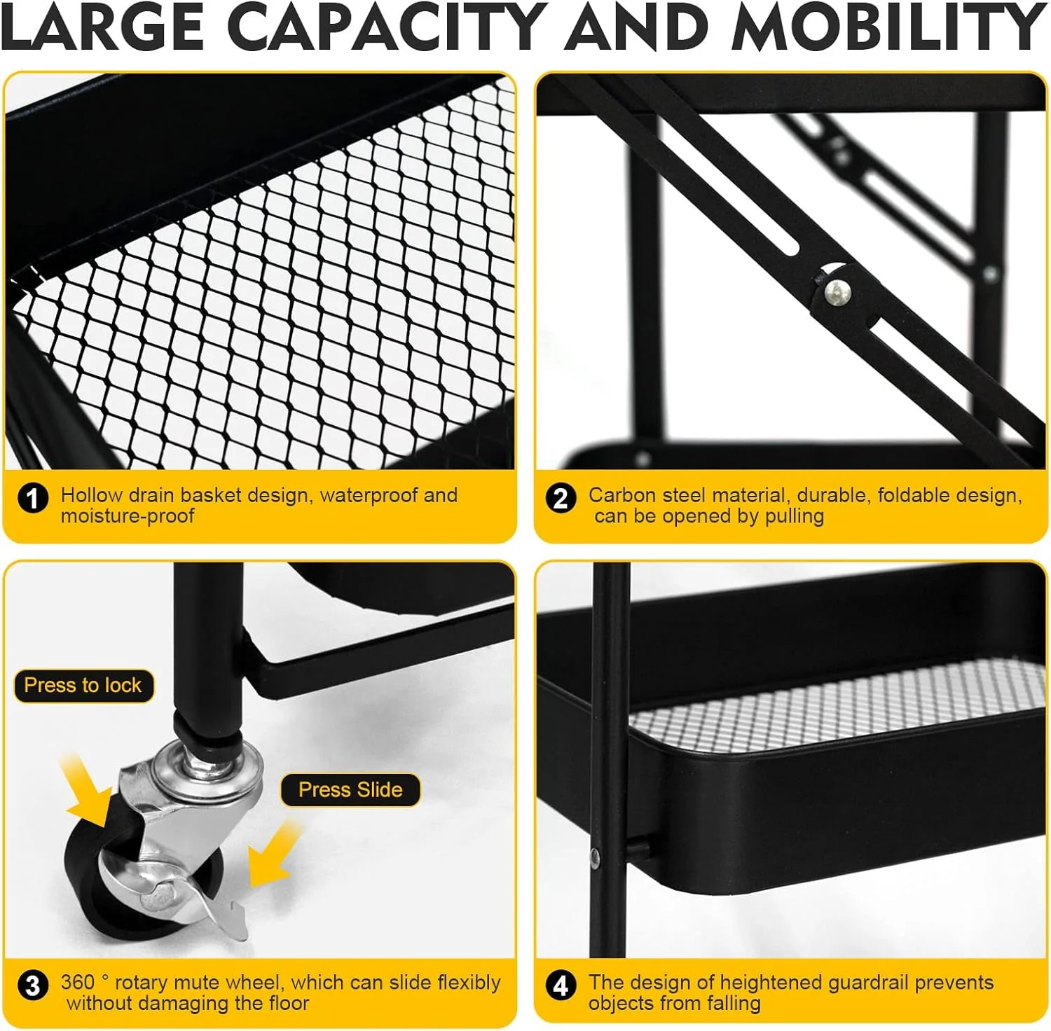 ارگانایزر ترولی 3 طبقه SKY-TOUCH، ارگانایزر چرخ دستی فلزی تاشو، ترولی ارگانایزر چند منظوره با چرخ برای آشپزخانه، اتاق خواب، حمام، دفتر، اتاق لباسشویی و گاراژ مشکی ارگانایزر ترولی 3 طبقه SKY-TOUCH، ارگانایزر چرخ دستی فلزی تاشو، ترولی ارگانایزر چند منظوره با چرخ برای آشپزخانه، اتاق خواب، حمام، دفتر، اتاق لباسشویی و گاراژ مشکی
