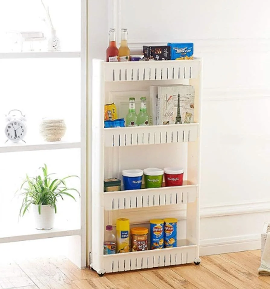 SKY-TOUCH 4 Tier Kitchen Plastic Storage Shelf Slim, Mobile Narrow Rolling Cart with Wheels, Storage Cart for Kitchen Bathroom Laundry Office Narrow Places SKY-TOUCH 4 Tier Kitchen Plastic Storage Shelf Slim, Mobile Narrow Rolling Cart with Wheels, Storage Cart for Kitchen Bathroom Laundry Office Narrow Places