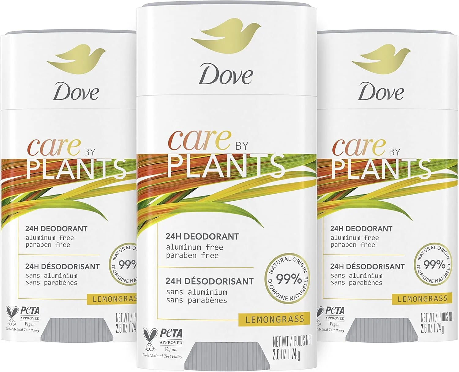 استیک دئودورانت داو Care by Plants برای محافظت طولانی مدت، دئودورانت فاقد آلومینیوم با رایحه علف لیمو، 73 گرم، 3 عدد