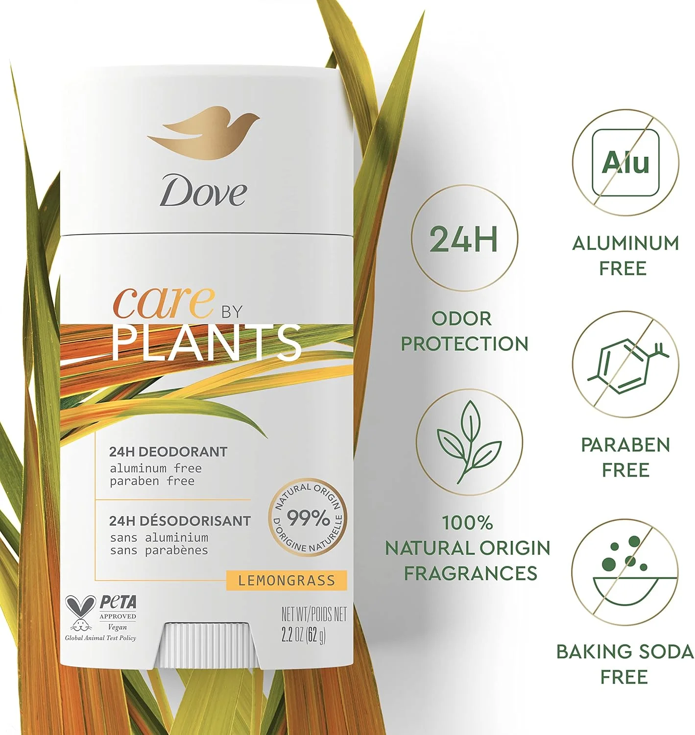 استیک دئودورانت داو Care by Plants برای محافظت طولانی مدت، دئودورانت فاقد آلومینیوم با رایحه علف لیمو، 73 گرم، 3 عدد استیک دئودورانت داو Care by Plants برای محافظت طولانی مدت، دئودورانت فاقد آلومینیوم با رایحه علف لیمو، 73 گرم، 3 عدد