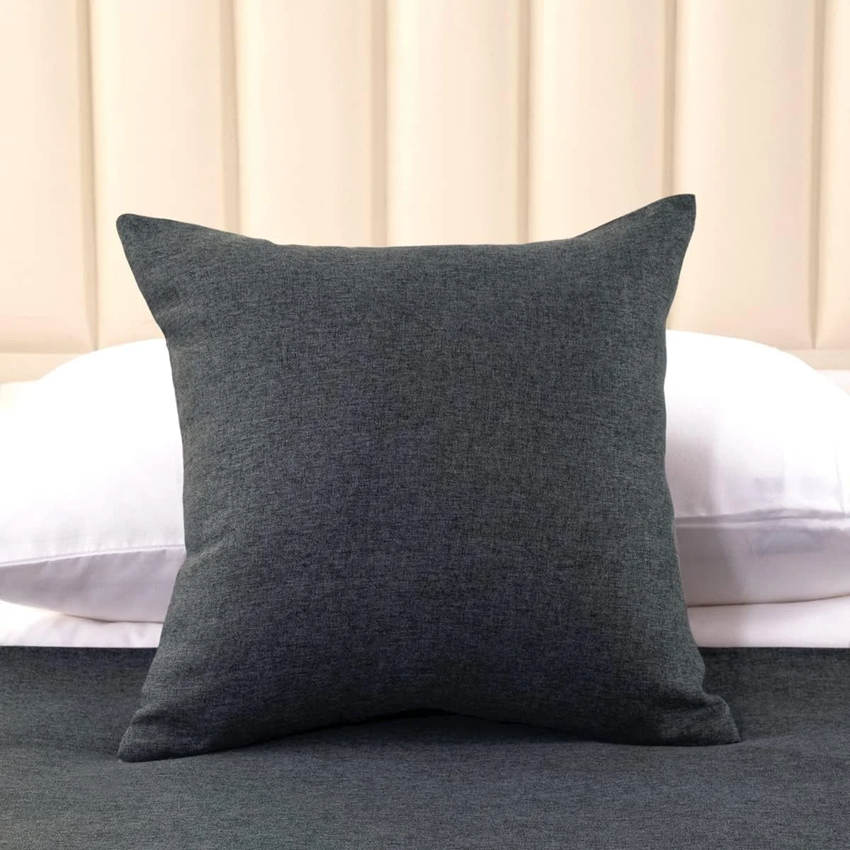 دو عدد روکش کوسن امبریس (45×45 سانتی متر) (بدون بالشتک داخلی) خاکستری تیره، روکش کوسن تزئینی طرح کتان، مناسب برای منزل و هتل