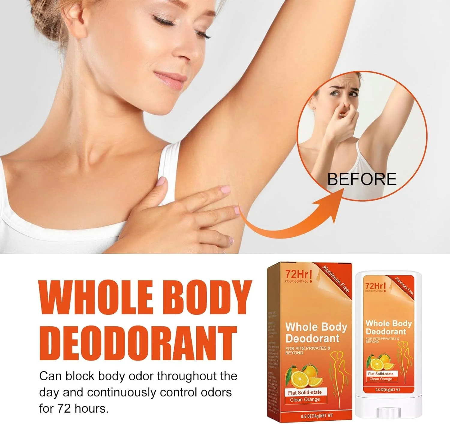 استیک دئودورانت کل بدن POSICHE، 14 گرم، طراوت 72 ساعته، محافظت در برابر بوی بد در تمام طول روز، طراوت تابستانی، کنترل تعریق، محافظت از زیر بغل، رفع بوی پا، رایحه دلپذیر پرتقال، ملایم