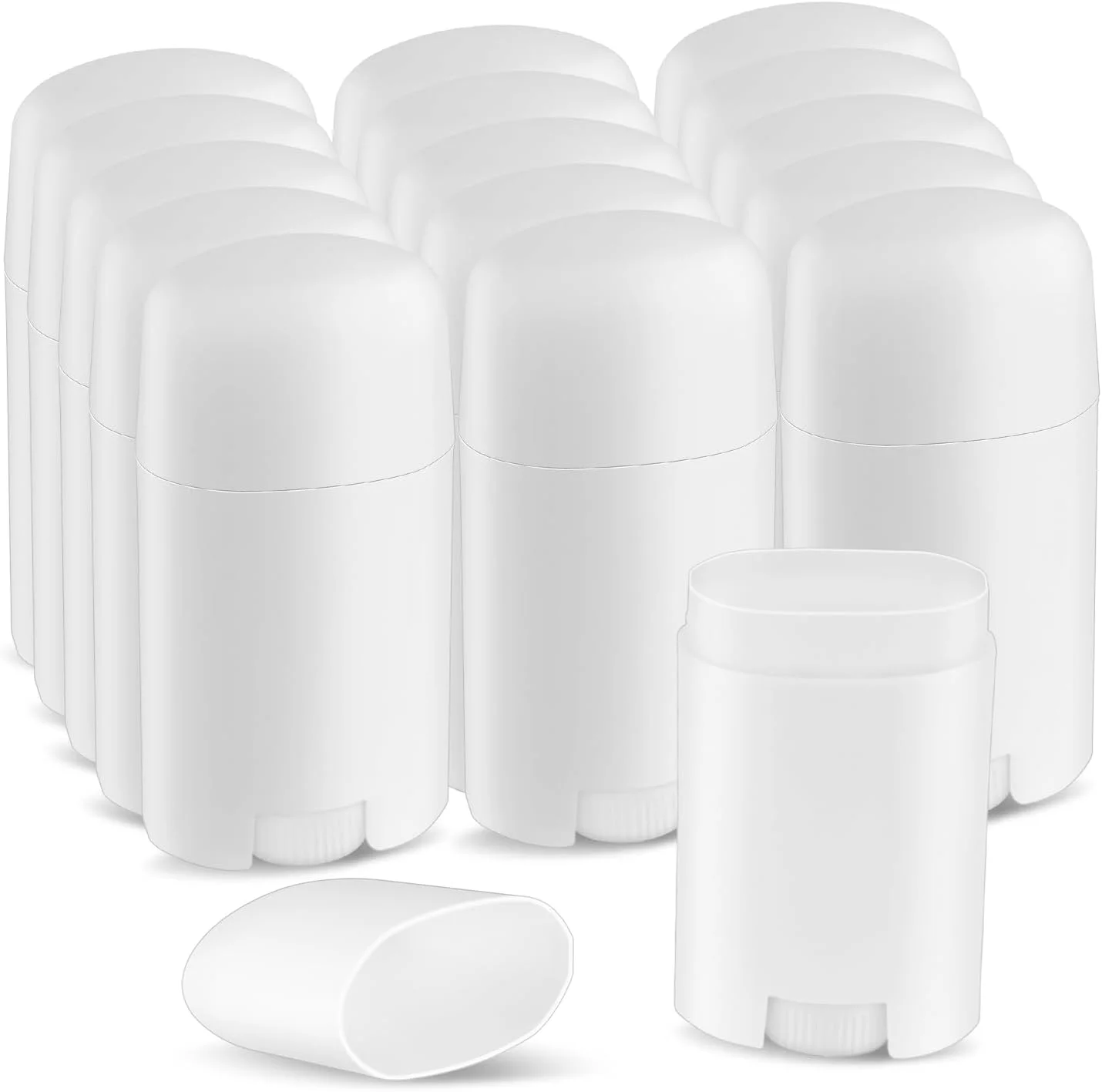 DMuuuDM بسته 15 عددی ظروف پلاستیکی دئودورانت 50 میلی لیتری، ظروف خالی گرد چرخشی برای دئودورانت، صابون اصلاح، بالم پاشنه پا، لوسیون جامد - پر کردن از بالا، سفید