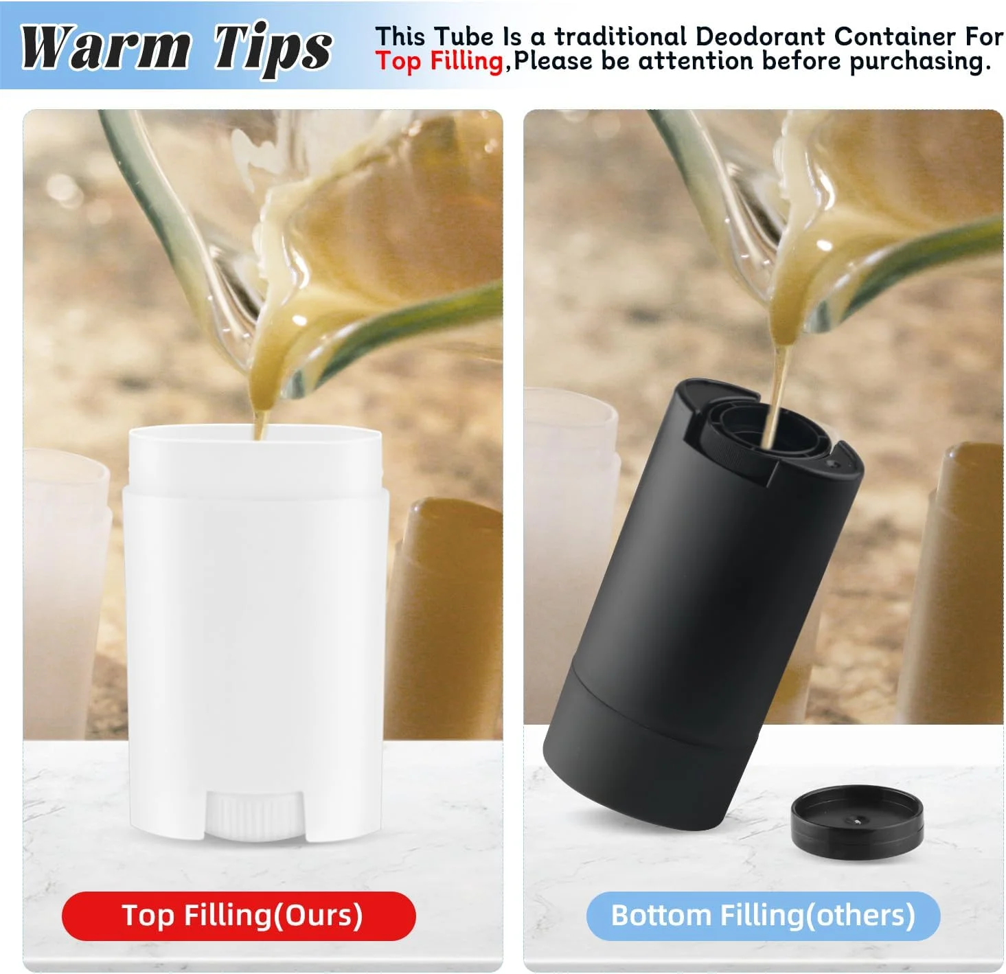 DMuuuDM بسته 15 عددی ظروف پلاستیکی دئودورانت 50 میلی لیتری، ظروف خالی گرد چرخشی برای دئودورانت، صابون اصلاح، بالم پاشنه پا، لوسیون جامد - پر کردن از بالا، سفید