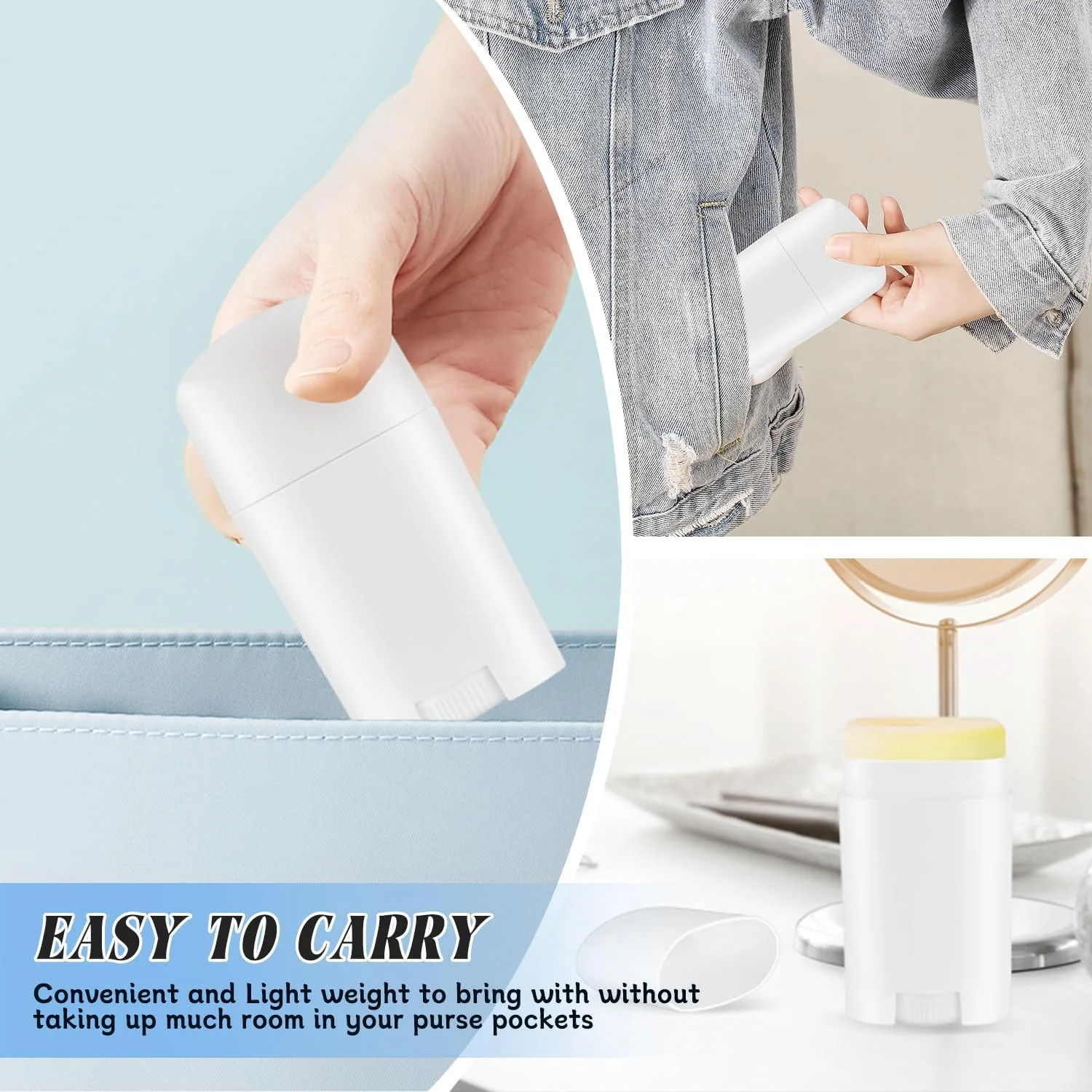 DMuuuDM بسته 15 عددی ظروف پلاستیکی دئودورانت 50 میلی لیتری، ظروف خالی گرد چرخشی برای دئودورانت، صابون اصلاح، بالم پاشنه پا، لوسیون جامد - پر کردن از بالا، سفید