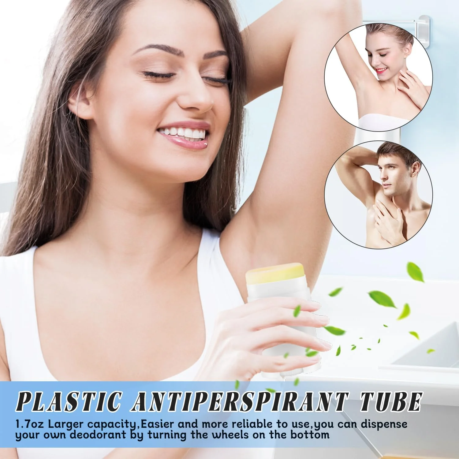 DMuuuDM بسته 15 عددی ظروف پلاستیکی دئودورانت 50 میلی لیتری، ظروف خالی گرد چرخشی برای دئودورانت، صابون اصلاح، بالم پاشنه پا، لوسیون جامد - پر کردن از بالا، سفید