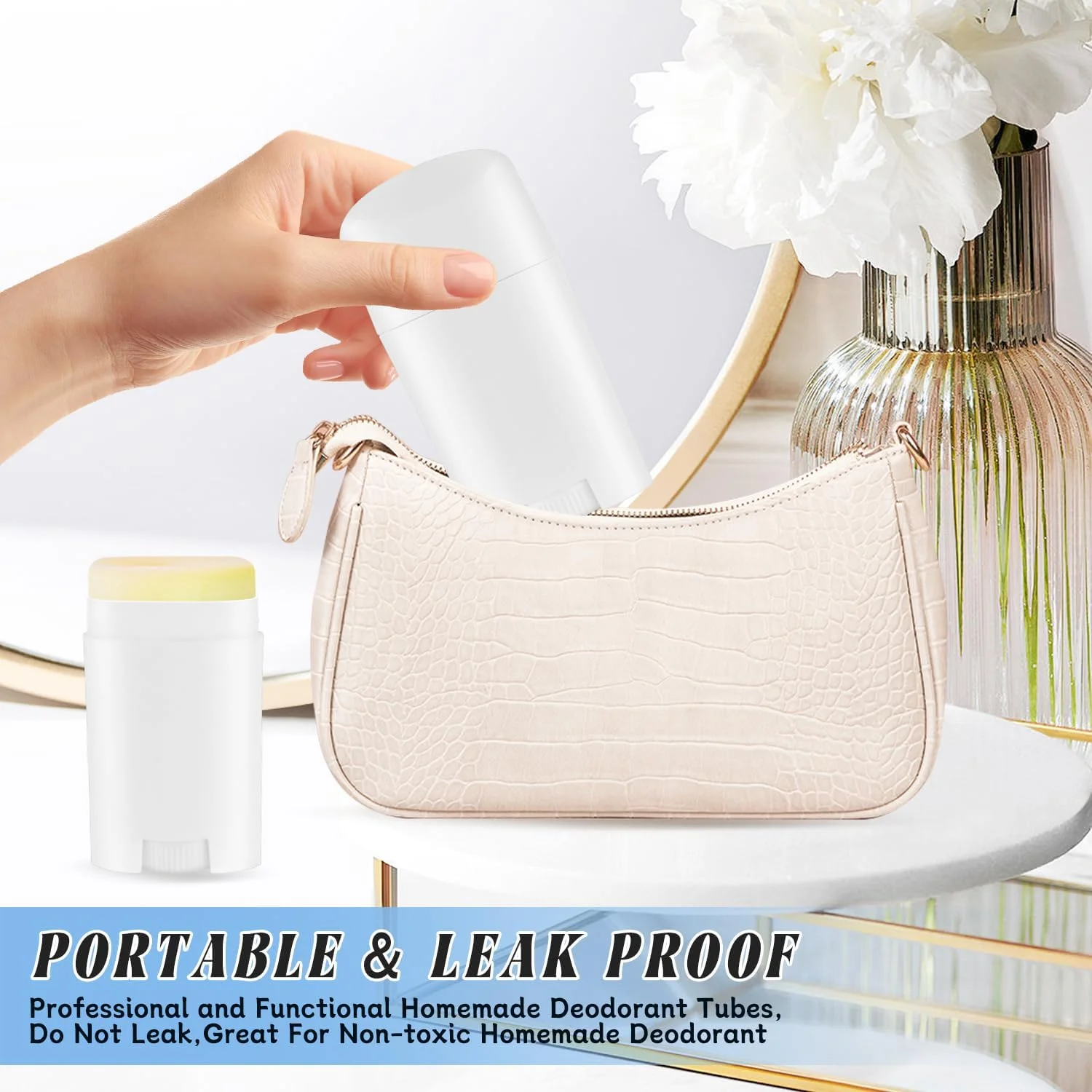 DMuuuDM بسته 15 عددی ظروف پلاستیکی دئودورانت 50 میلی لیتری، ظروف خالی گرد چرخشی برای دئودورانت، صابون اصلاح، بالم پاشنه پا، لوسیون جامد - پر کردن از بالا، سفید