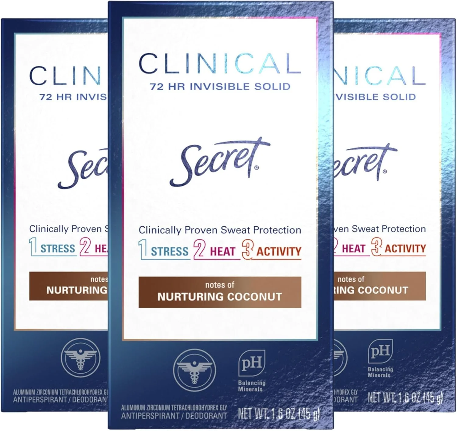 ضد تعریق و دئودورانت زنانه سکرت با قدرت بالینی، جامد نامرئی، نارگیل تمیز 45 گرم (بسته 3 عددی)