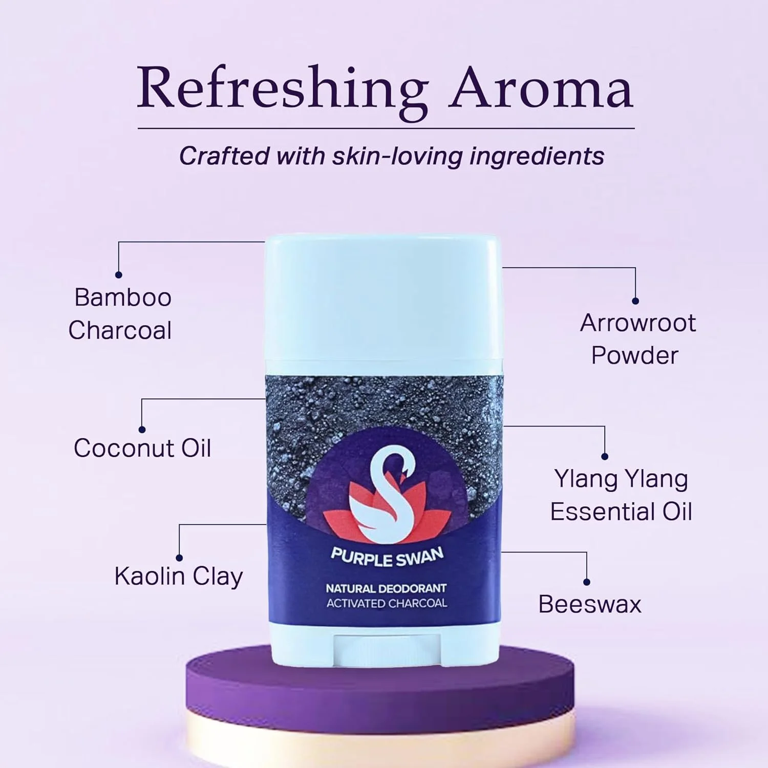 بالم استیک دئودورانت زغالی PURPLE SWAN برای آقایان و بانوان، دئودورانت بدون آلومینیوم با روغن اسانسی یلانگ یلانگ، کنترل 24 ساعته بو و تعریق، رایحه طبیعی ماندگار - 75 گرم بالم استیک دئودورانت زغالی PURPLE SWAN برای آقایان و بانوان، دئودورانت بدون آلومینیوم با روغن اسانسی یلانگ یلانگ، کنترل 24 ساعته بو و تعریق، رایحه طبیعی ماندگار - 75 گرم