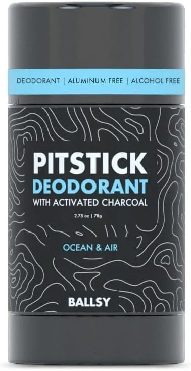 دئودورانت زغالی فعال Ballsy Pitstick - دئودورانت مردانه فاقد آلومینیوم با زغال و عصاره های گیاهی - دئودورانت زیر بغل فاقد جوش شیرین و ظلم برای محافظت از بو، 78 گرم