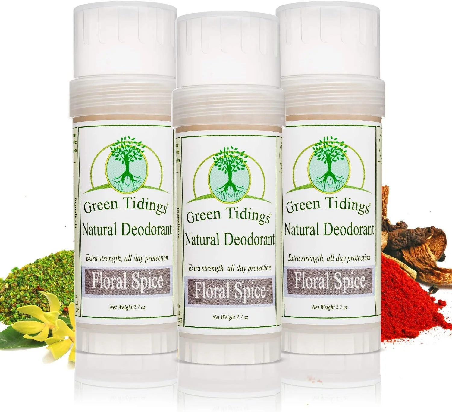 دئودورانت طبیعی گرین تایدینگز، دئودورانت وگان و ارگانیک برای آقایان و بانوان، بدون عطر و فاقد آلومینیوم، ضد تعریق زیر بغل [ادویه گلدار، 76.5 گرم (بسته 3 عددی)]