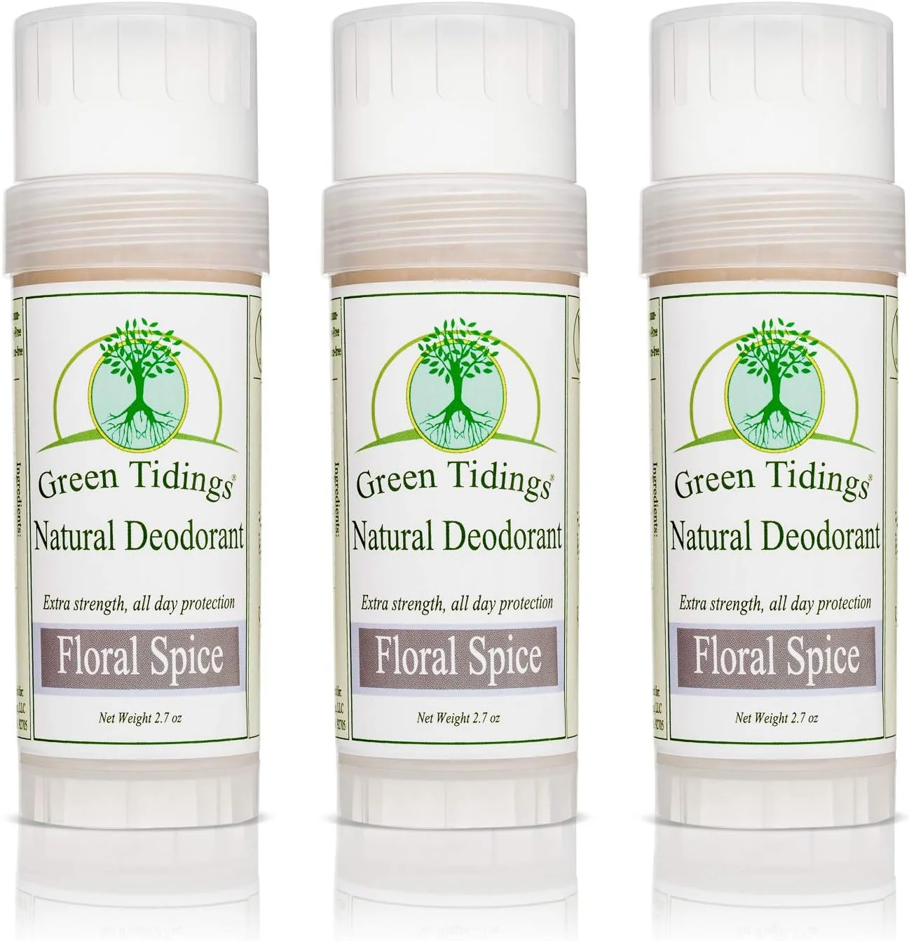 دئودورانت طبیعی گرین تایدینگز، دئودورانت وگان و ارگانیک برای آقایان و بانوان، بدون عطر و فاقد آلومینیوم، ضد تعریق زیر بغل [ادویه گلدار، 76.5 گرم (بسته 3 عددی)]