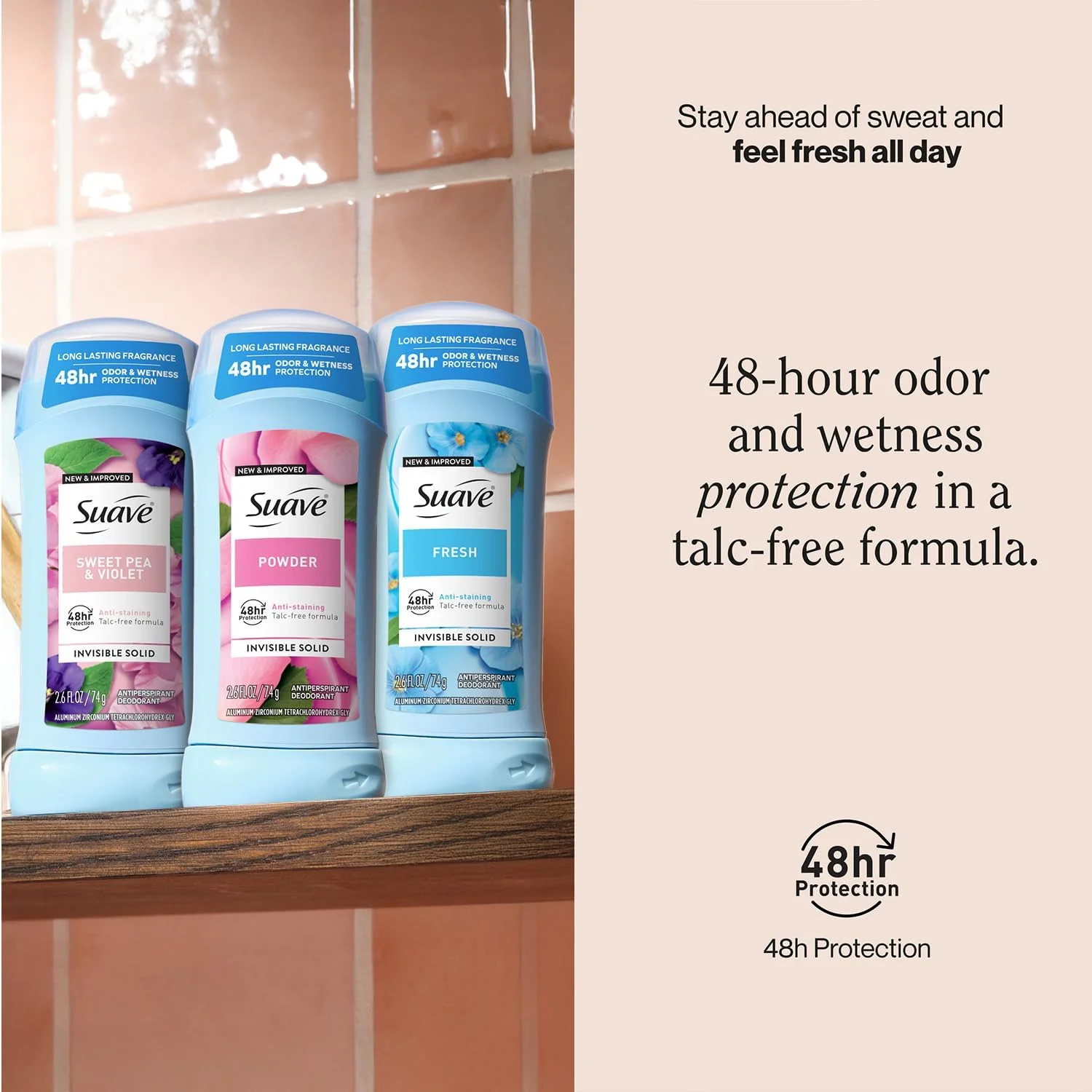 مجموعه 3 عددی دئودورانت ضد تعریق زنانه سواو - پودری، فرش، نخود شیرین و بنفشه، جامد نامرئی ضد لک، بدون تالک، 76 گرم