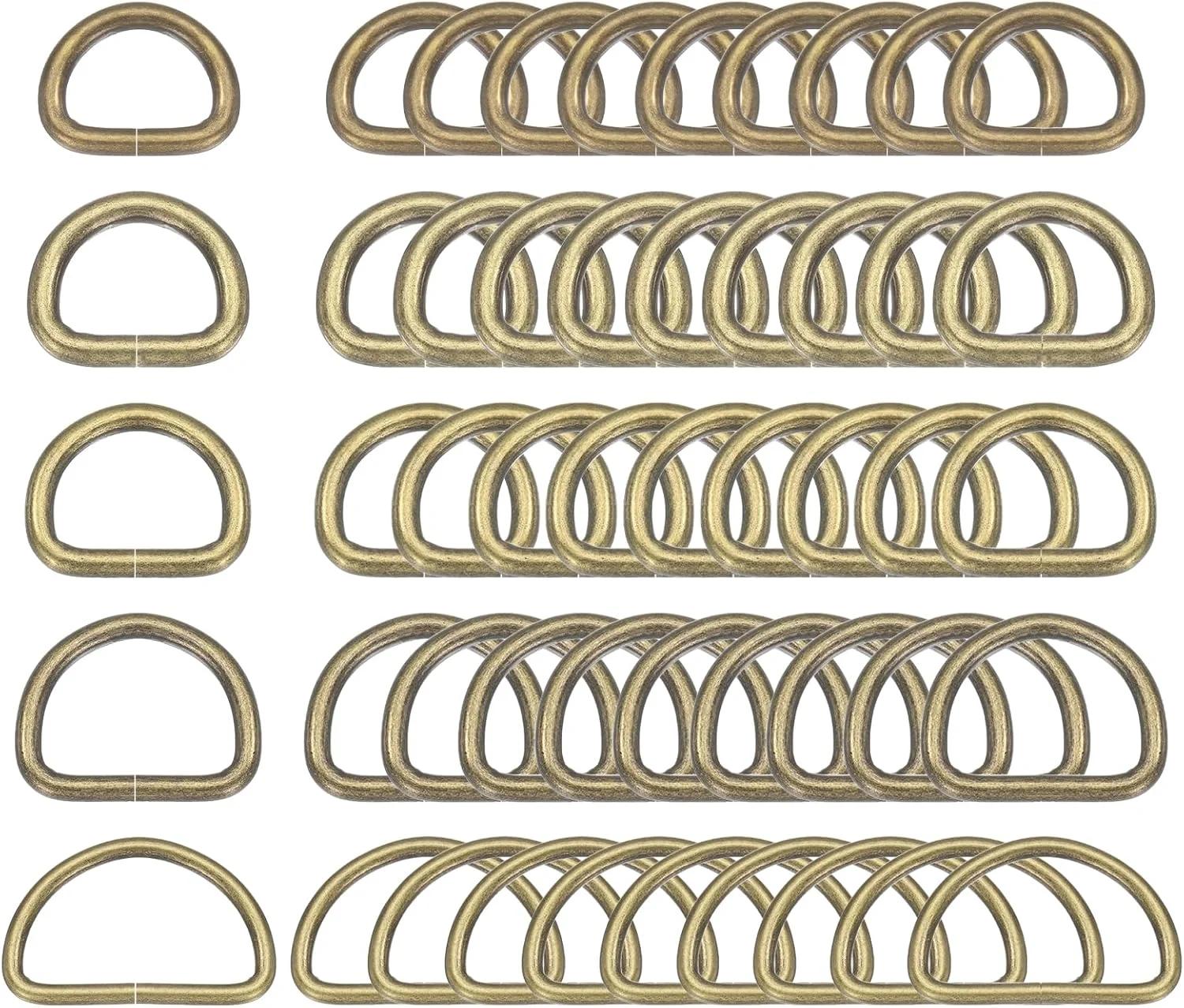 سورسینگ مپ 60 عدد حلقه فلزی D، سگک حلقه D با ابعاد 1/2" 5/8" 3/4" 1-1/2" ID و ضخامت 2.8mm/3.8mm، حلقه های D بازشو مقاوم، گیره و قلاب برای صنایع دستی، کیف، جاکلیدی، بند، کمربند، لوازم جانبی DIY، برنزی