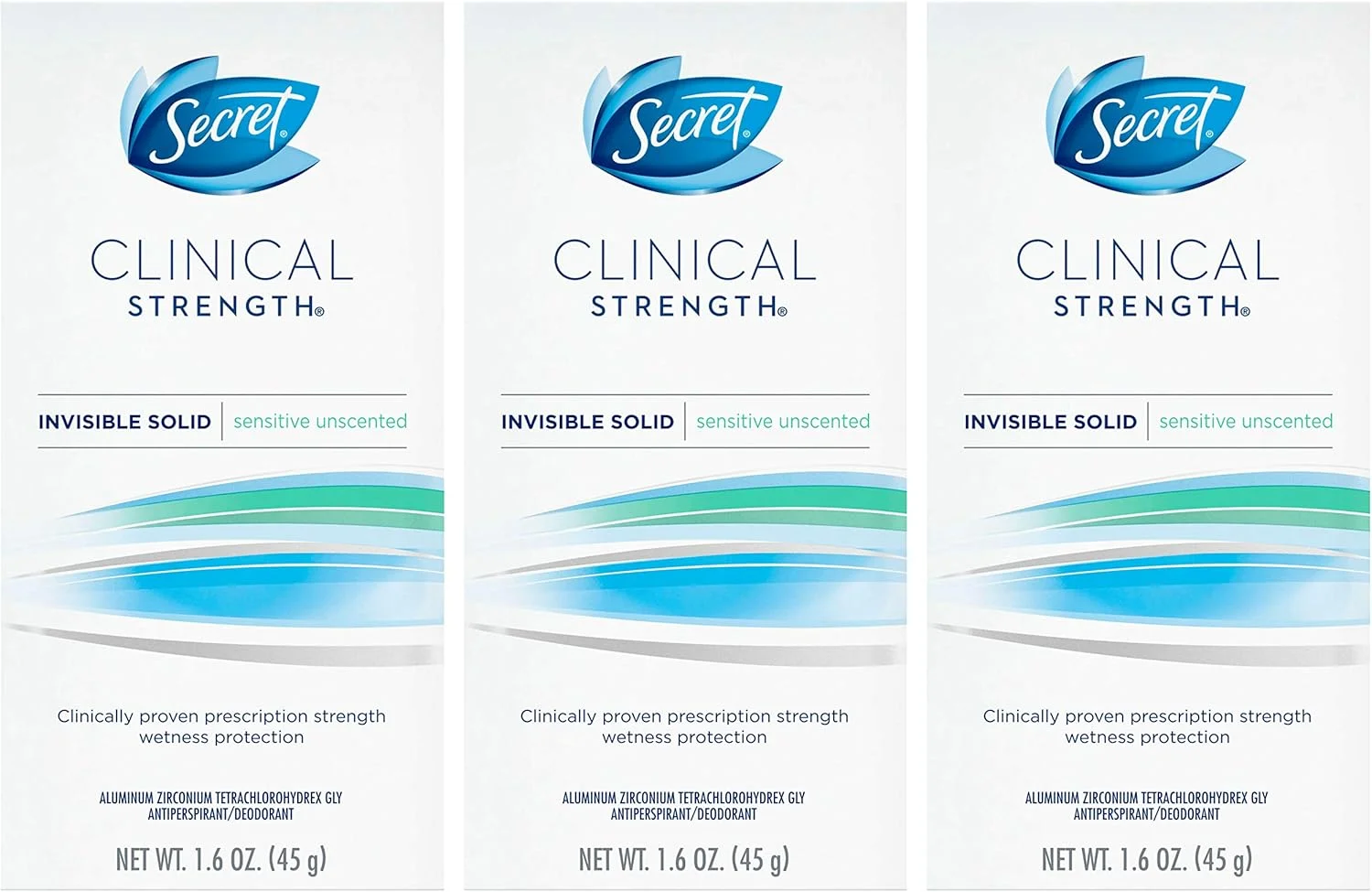 دئودورانت ضد تعریق زنانه سکرت کلینیکال استرنگ، جامد نرم، بدون عطر، بدون پارابن - 45 گرم، بسته 3 عددی