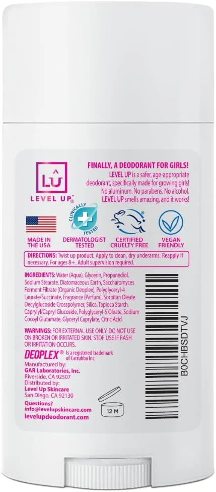 دئودورانت دخترانه Level Up: فاقد آلومینیوم، فاقد الکل، فاقد پارابن، محافظت 24 ساعته در برابر بو، با رایحه تمیز و تازه، مناسب برای کودکان و نوجوانان، ساخت آمریکا