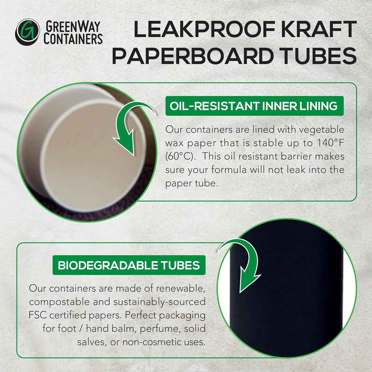 ظروف استوانه ای مقوایی کرافت 70 گرمی GREENWAY CONTAINERS با درب - بسته 6 عددی، مناسب عطر جامد، قابل پر کردن مجدد، لوازم آرایشی DIY - استوانه های خالی لوسیون دئودورانت، کرافت - قهوه ای