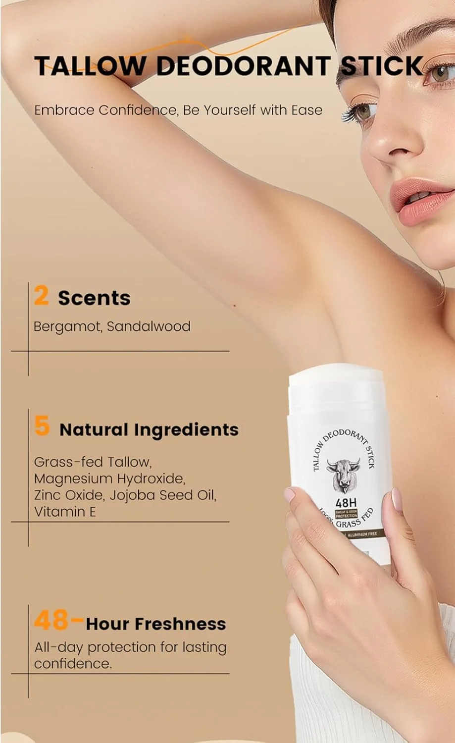 دئودورانت پیه گاو برای مردان و زنان، دئودورانت فاقد آلومینیوم برای کل بدن حاوی پیه گاو تغذیه شده با علف، استیک دئودورانت ضد تعریق برای زیر بغل و ناحیه خصوصی، کنترل بوی 48 ساعته، 75 گرم (برگاموت) دئودورانت پیه گاو برای مردان و زنان، دئودورانت فاقد آلومینیوم برای کل بدن حاوی پیه گاو تغذیه شده با علف، استیک دئودورانت ضد تعریق برای زیر بغل و ناحیه خصوصی، کنترل بوی 48 ساعته، 75 گرم (برگاموت)