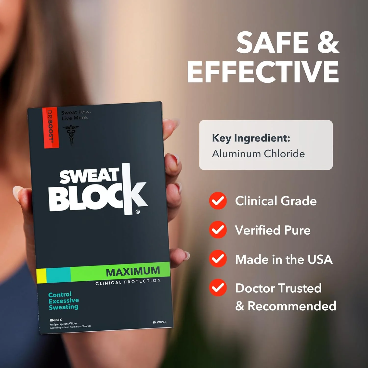 دستمال مرطوب ضد تعریق قوی SweatBlock با فناوری DRIBOOST - درمان هایپرهیدروزیس و تعریق بیش از حد برای مردان، زنان و نوجوانان - 7 روز محافظت در هر دستمال - تست شده توسط متخصص پوست، بدون عطر، 10 عدد دستمال مرطوب ضد تعریق قوی SweatBlock با فناوری DRIBOOST - درمان هایپرهیدروزیس و تعریق بیش از حد برای مردان، زنان و نوجوانان - 7 روز محافظت در هر دستمال - تست شده توسط متخصص پوست، بدون عطر، 10 عدد